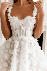White Flower Lace Embroidery Lace-Up Strap Mini Dress