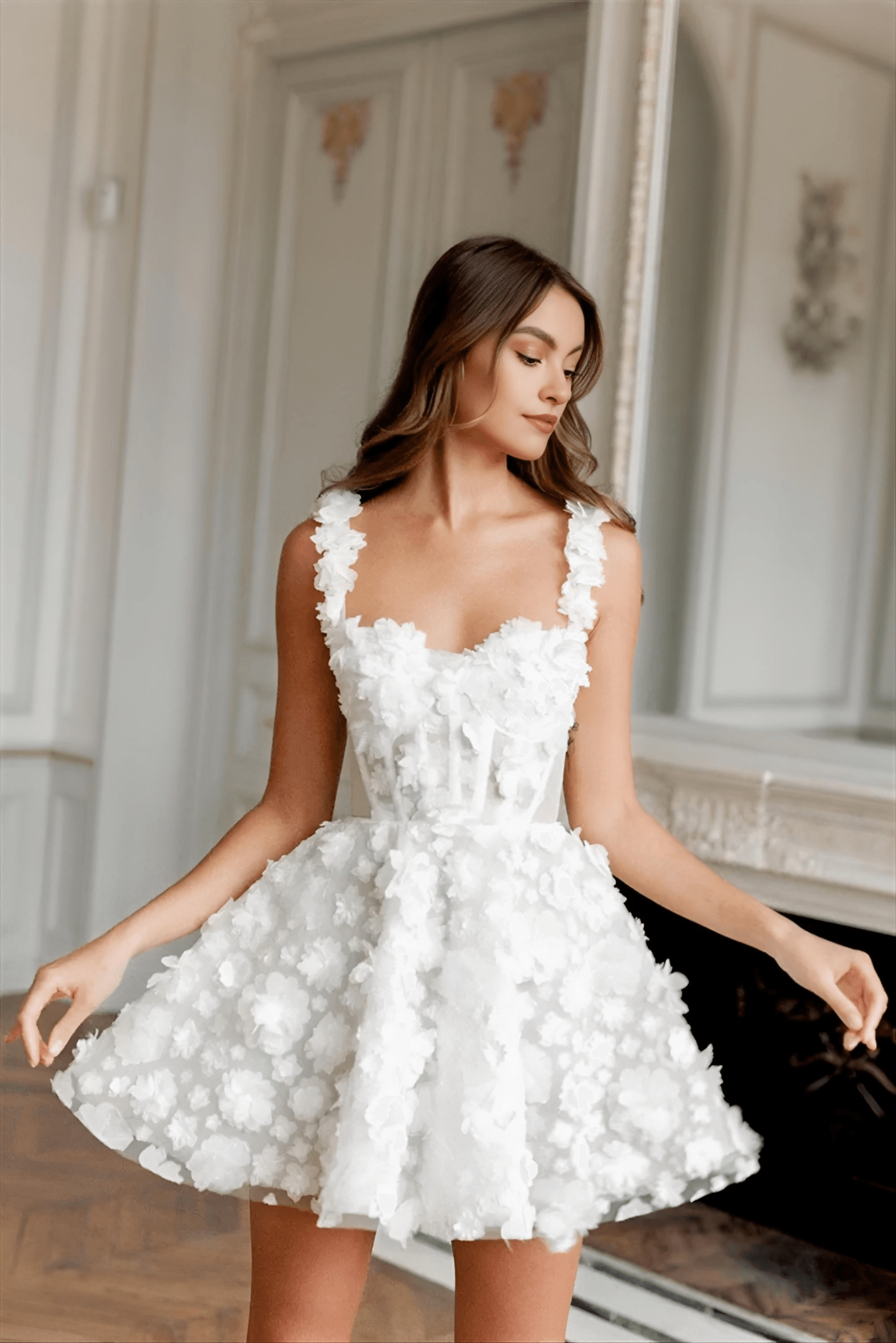 White Flower Lace Embroidery Lace-Up Strap Mini Dress