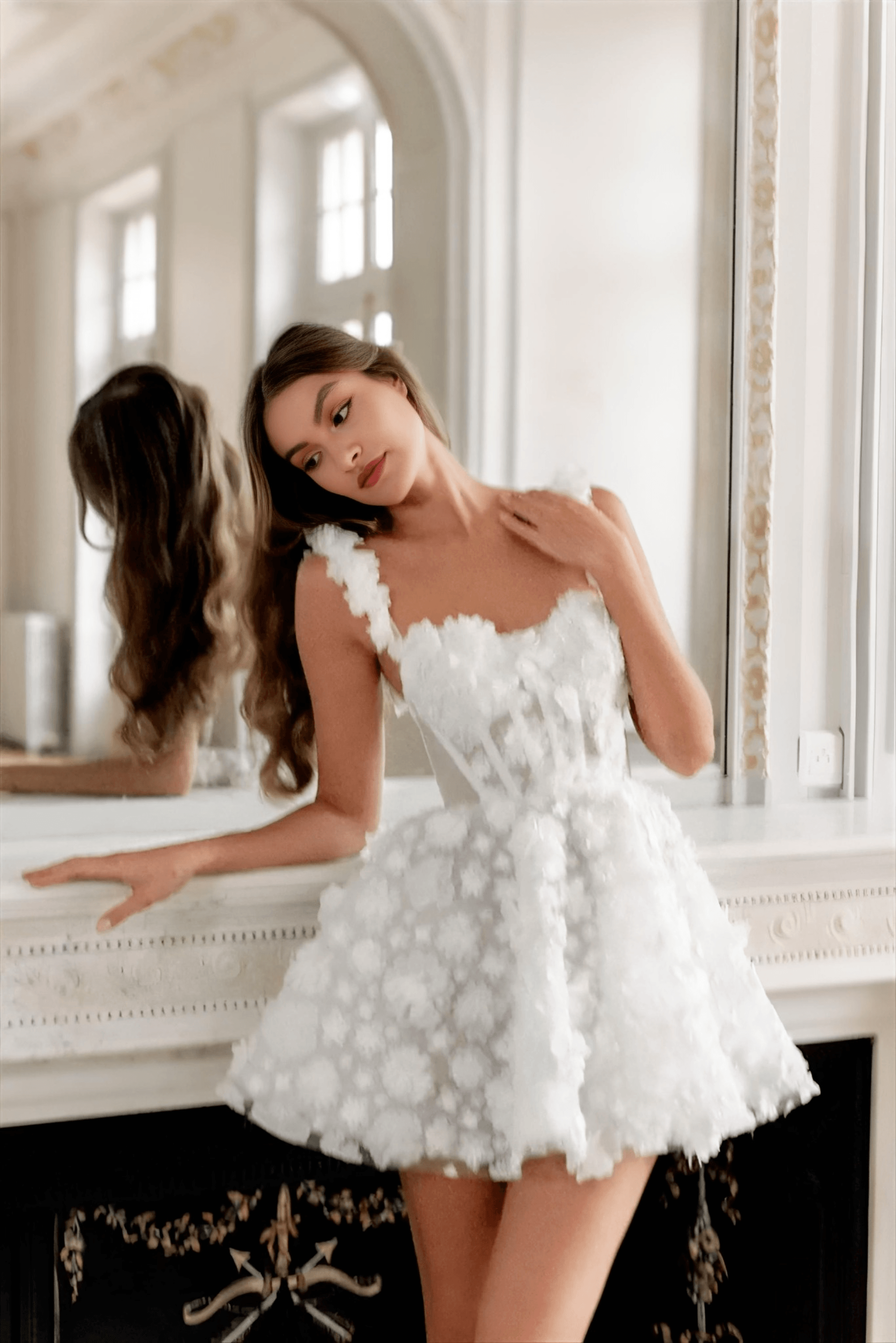 White Flower Lace Embroidery Lace-Up Strap Mini Dress