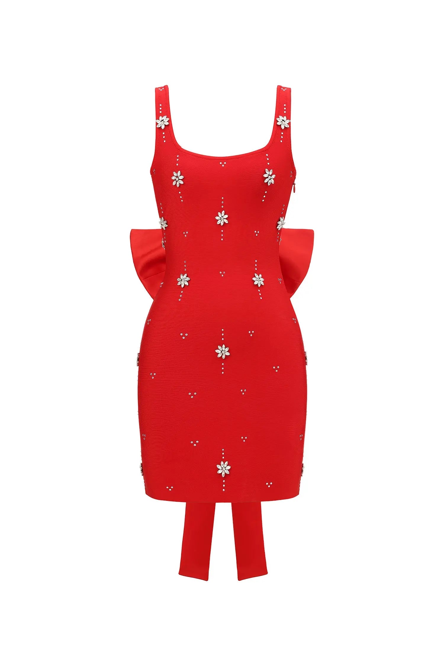 Sleeveless Diamond Bandage Mini Dress in red