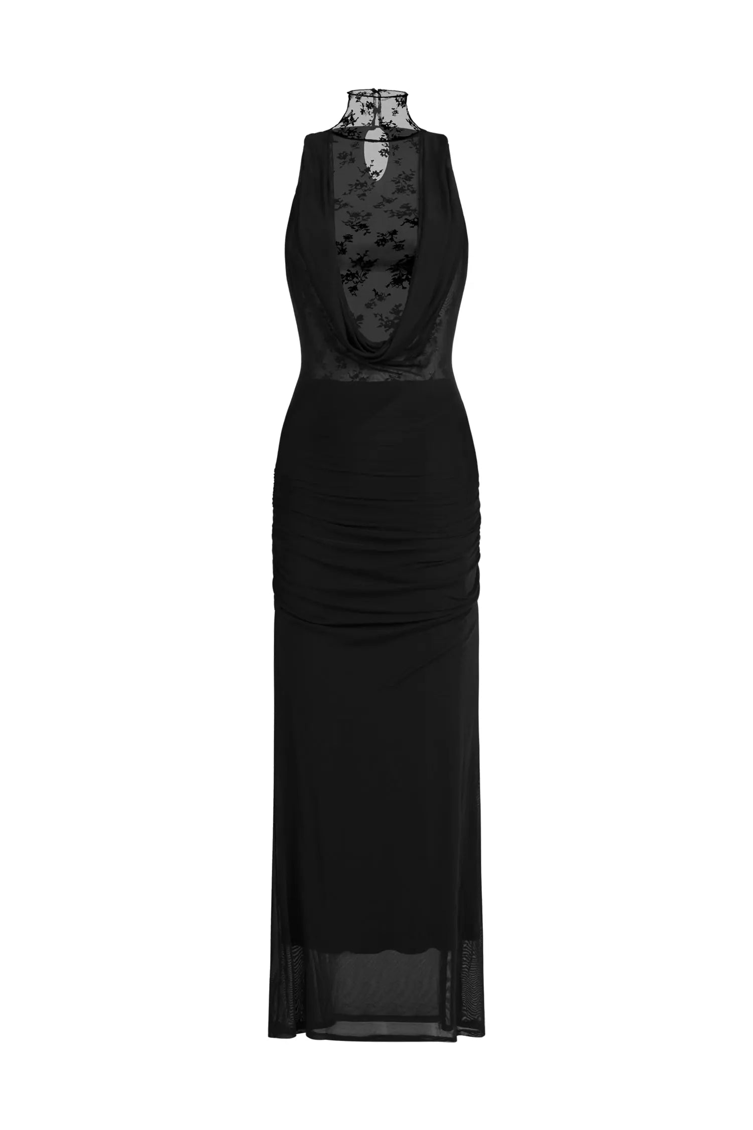 Halter Sleeveless Lace Wrinkle Maxi Dress