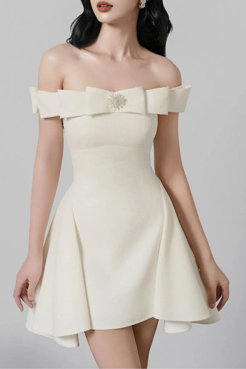 A-line Open Shoulder Mini Dress
