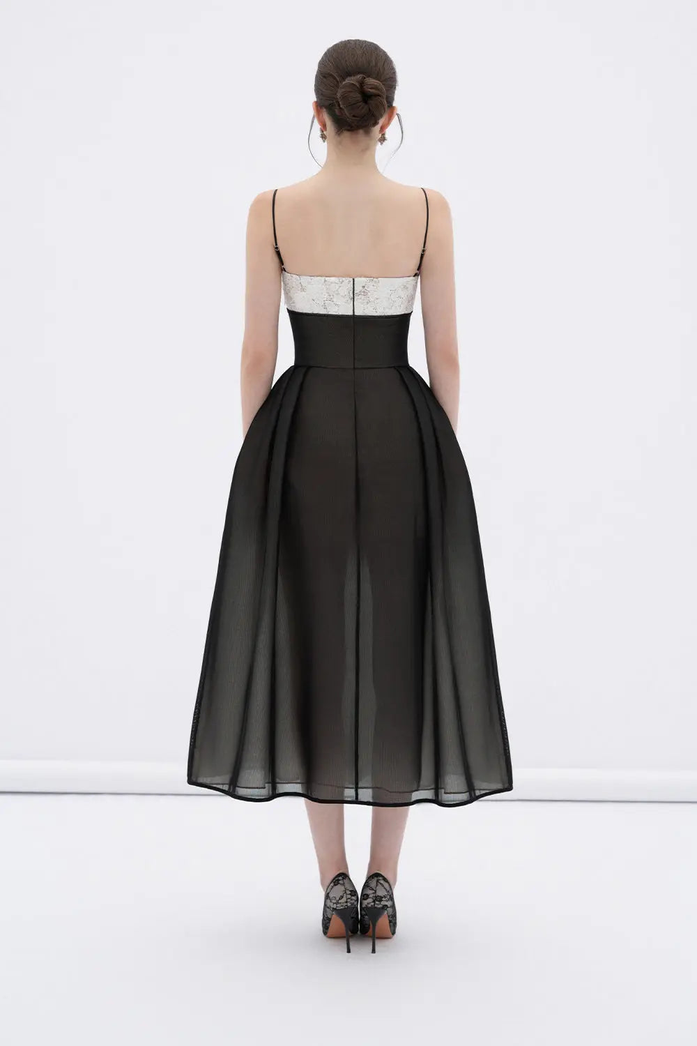 A-line Corset Waist Mesh Midi Dress