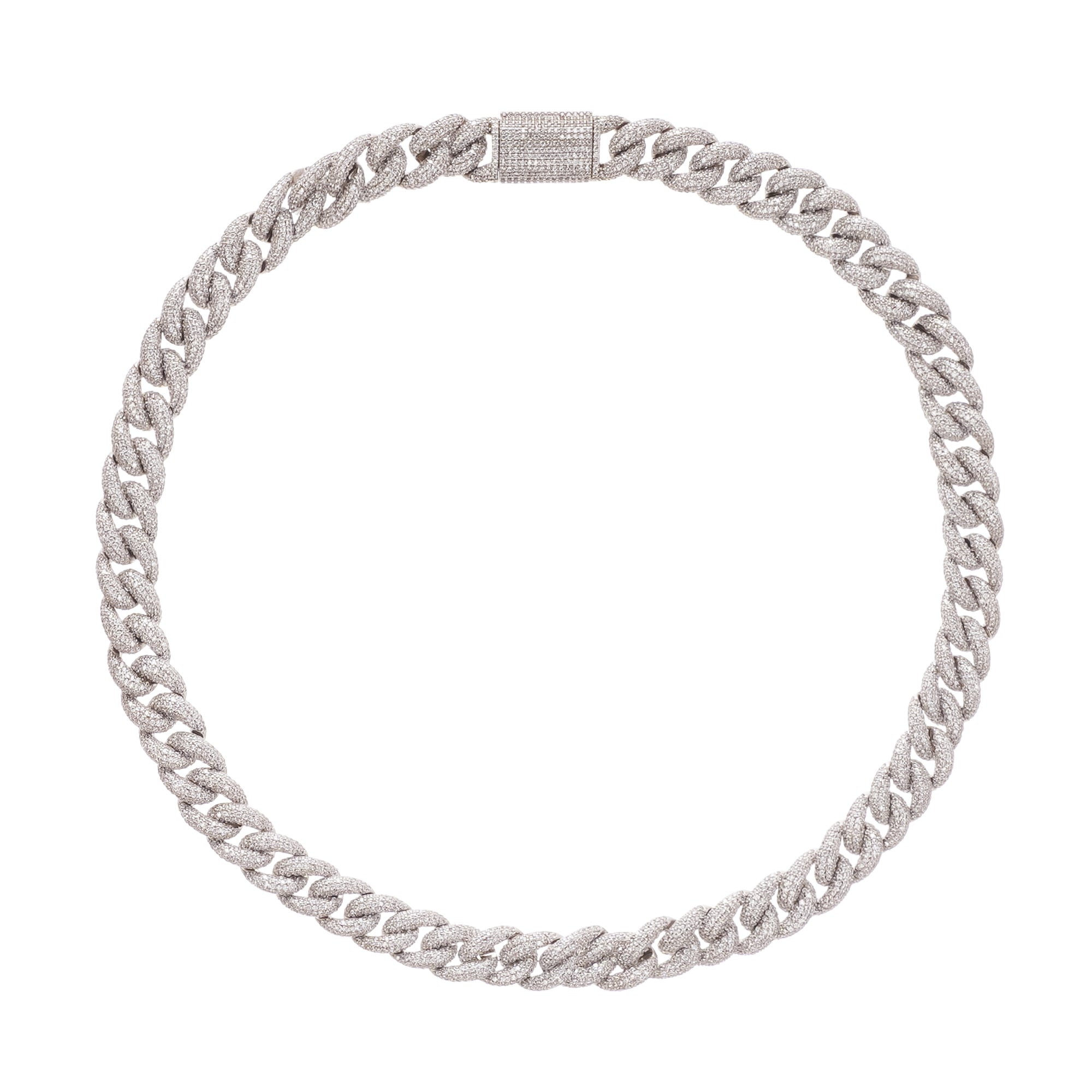 Silver Tone Cuban Link Crystal Embellished Necklace