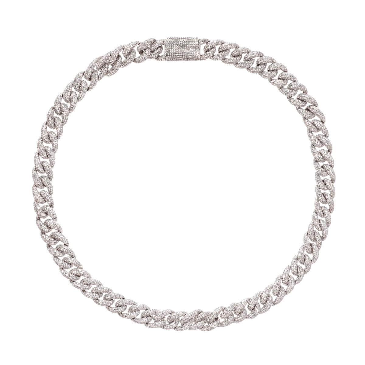 Silver Tone Cuban Link Crystal Embellished Necklace