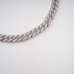 Silver Tone Cuban Link Crystal Embellished Necklace