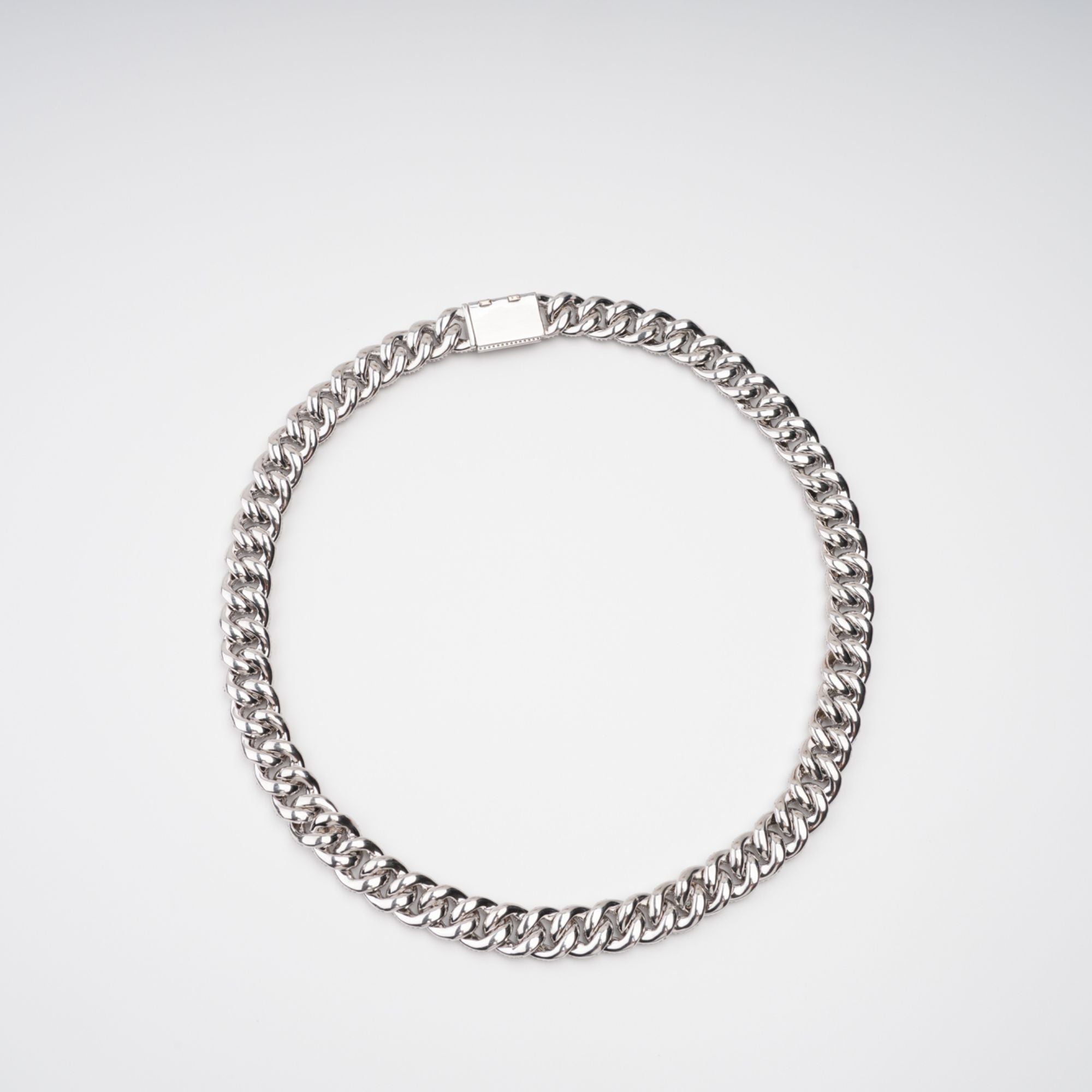 Silver Tone Cuban Link Crystal Embellished Necklace