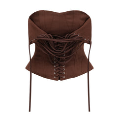 Wrap Lace-Up Back Brown Corset Top