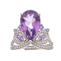 Eleonore Purple Pear Cut Gemstone Sterling Silver Adjustable Ring
