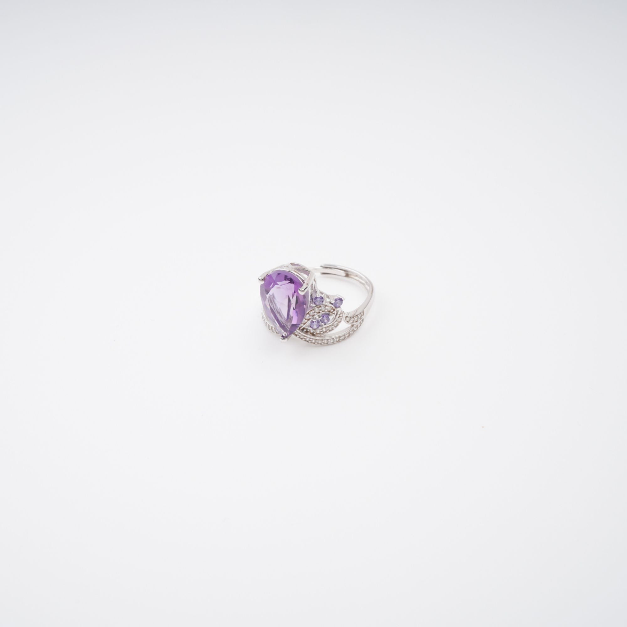 Eleonore Purple Pear Cut Gemstone Sterling Silver Adjustable Ring