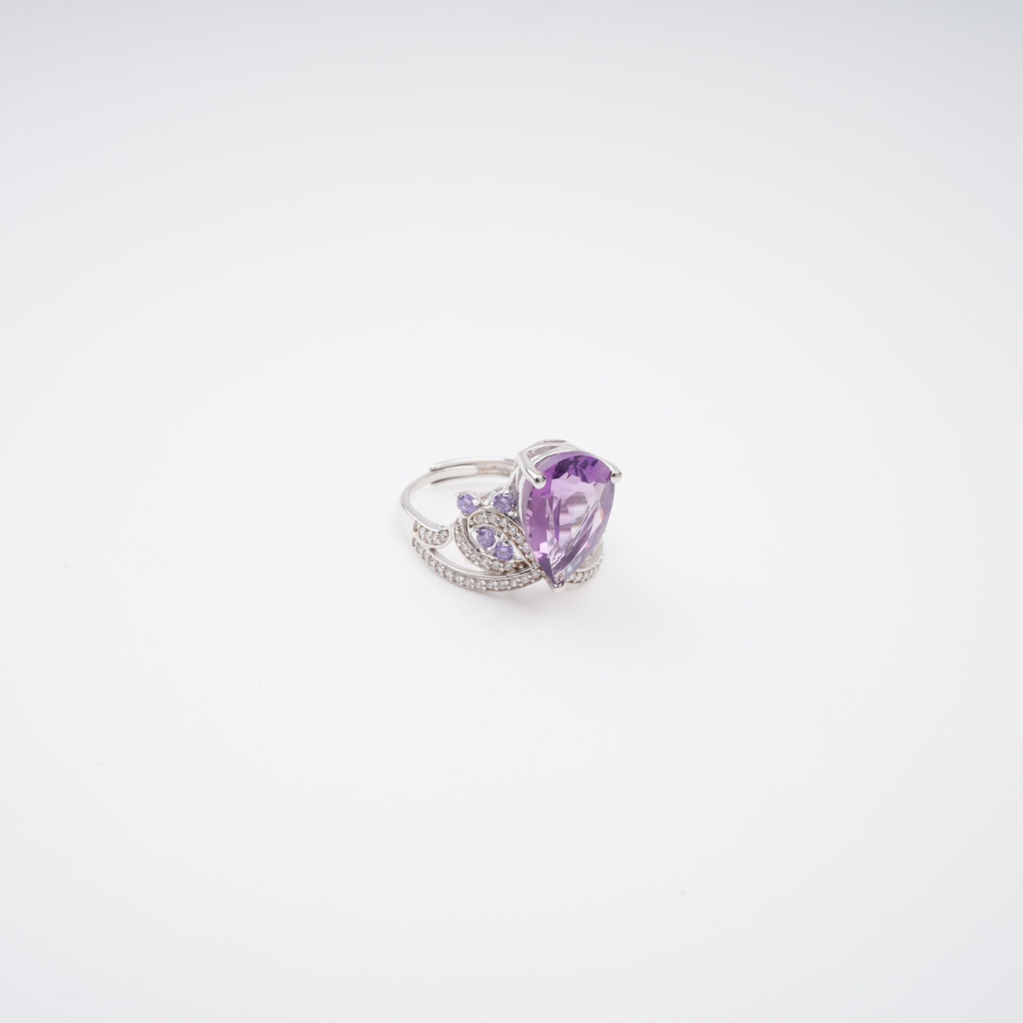 Eleonore Purple Pear Cut Gemstone Sterling Silver Adjustable Ring