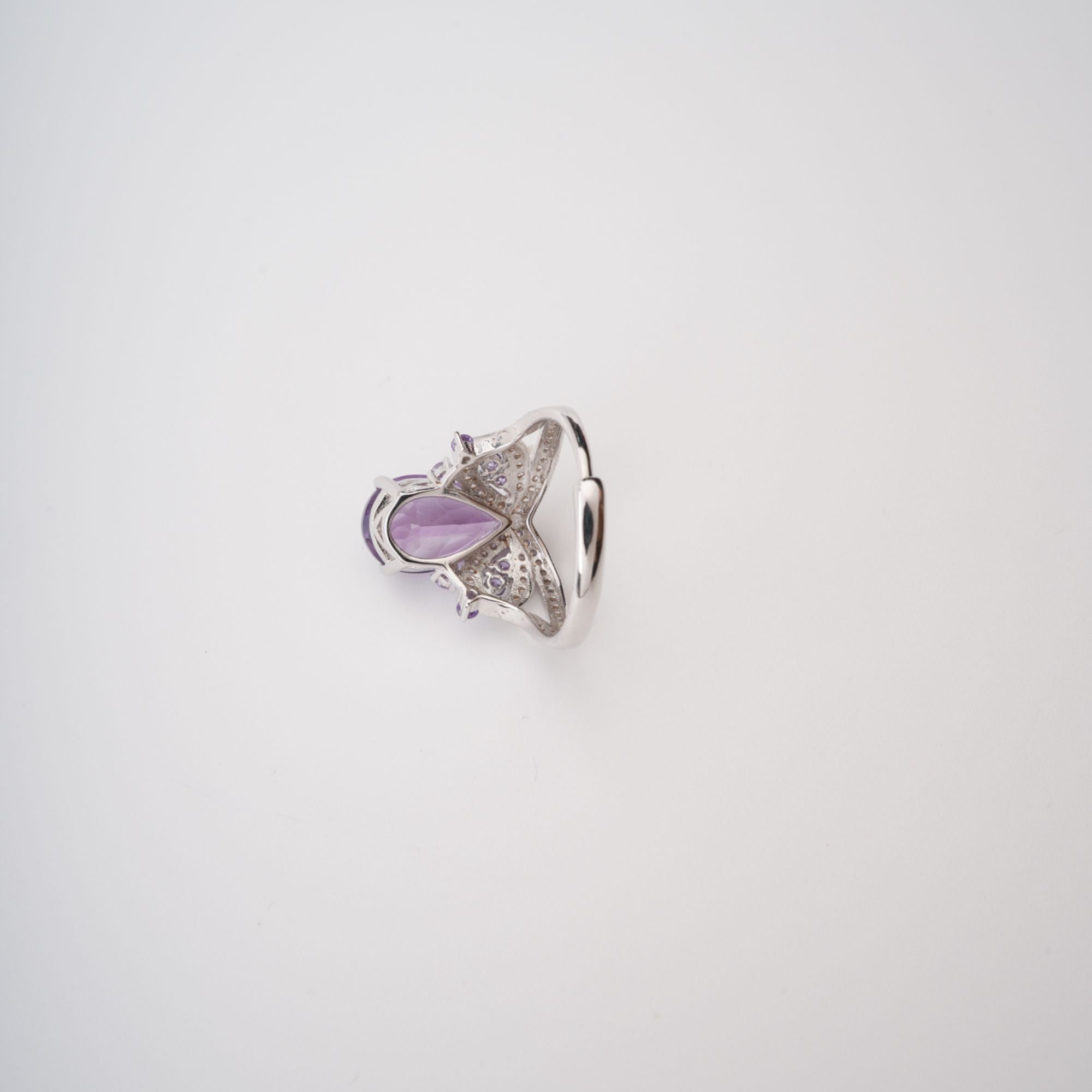 Eleonore Purple Pear Cut Gemstone Sterling Silver Adjustable Ring