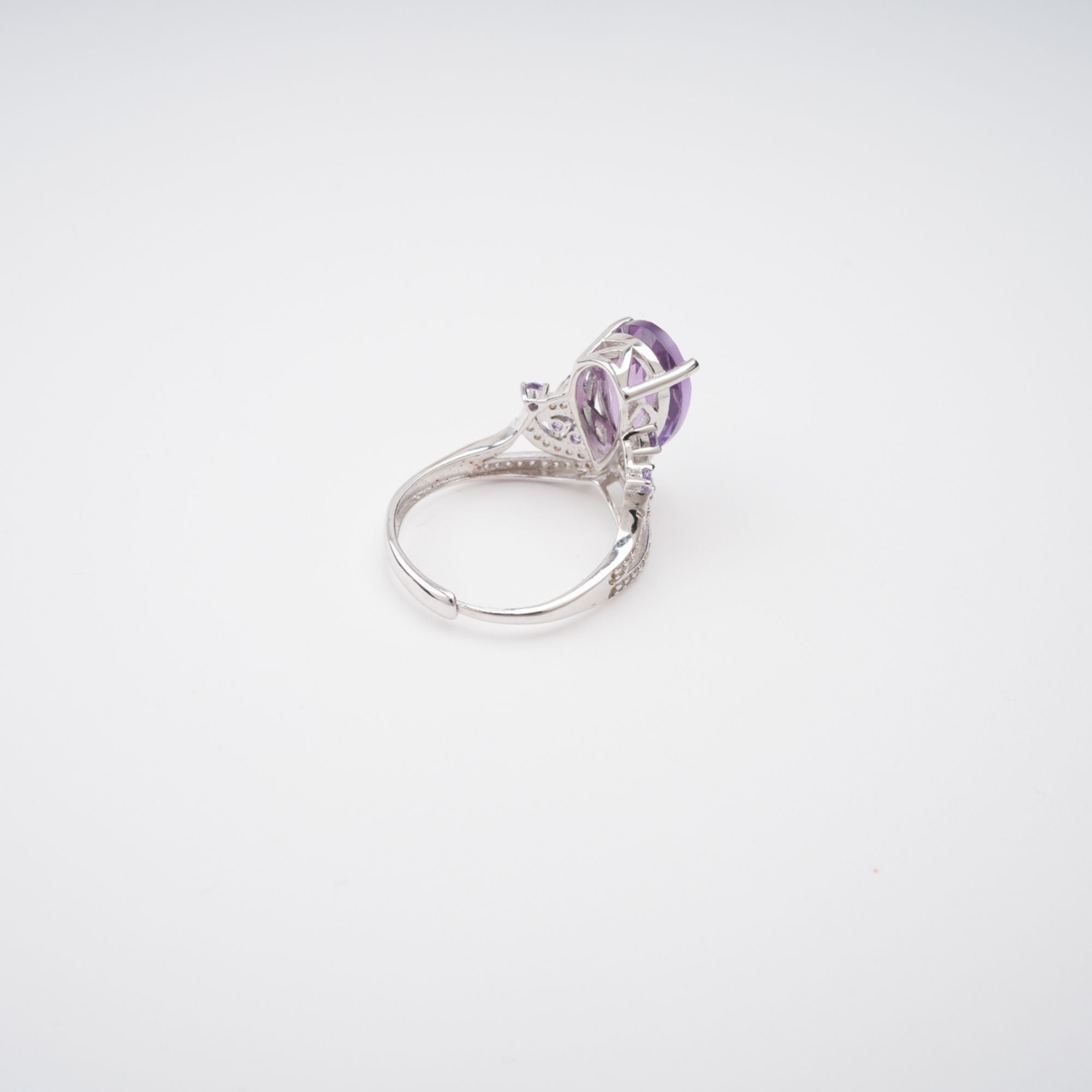 Eleonore Purple Pear Cut Gemstone Sterling Silver Adjustable Ring