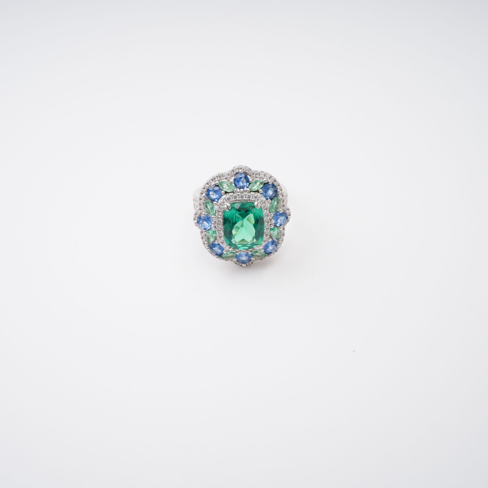 Clemence Green Emerald Cut Gemstone Sterling Silver Ring