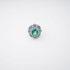 Clemence Green Emerald Cut Gemstone Sterling Silver Ring