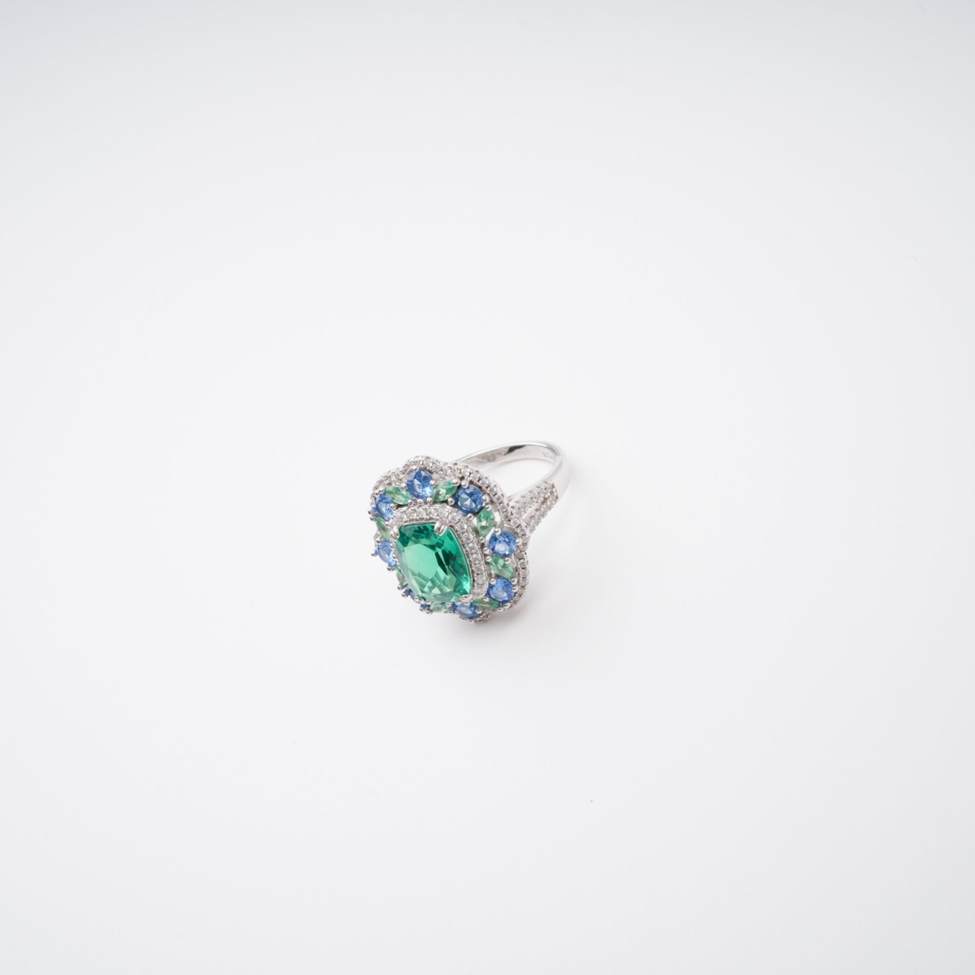 Clemence Green Emerald Cut Gemstone Sterling Silver Ring