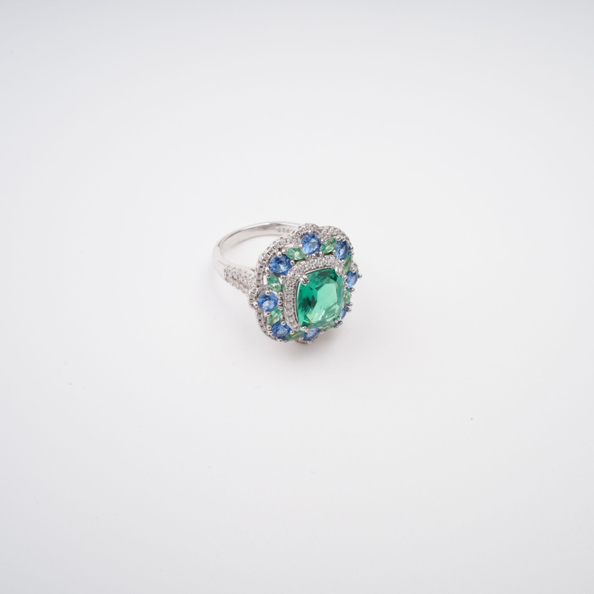 Clemence Green Emerald Cut Gemstone Sterling Silver Ring