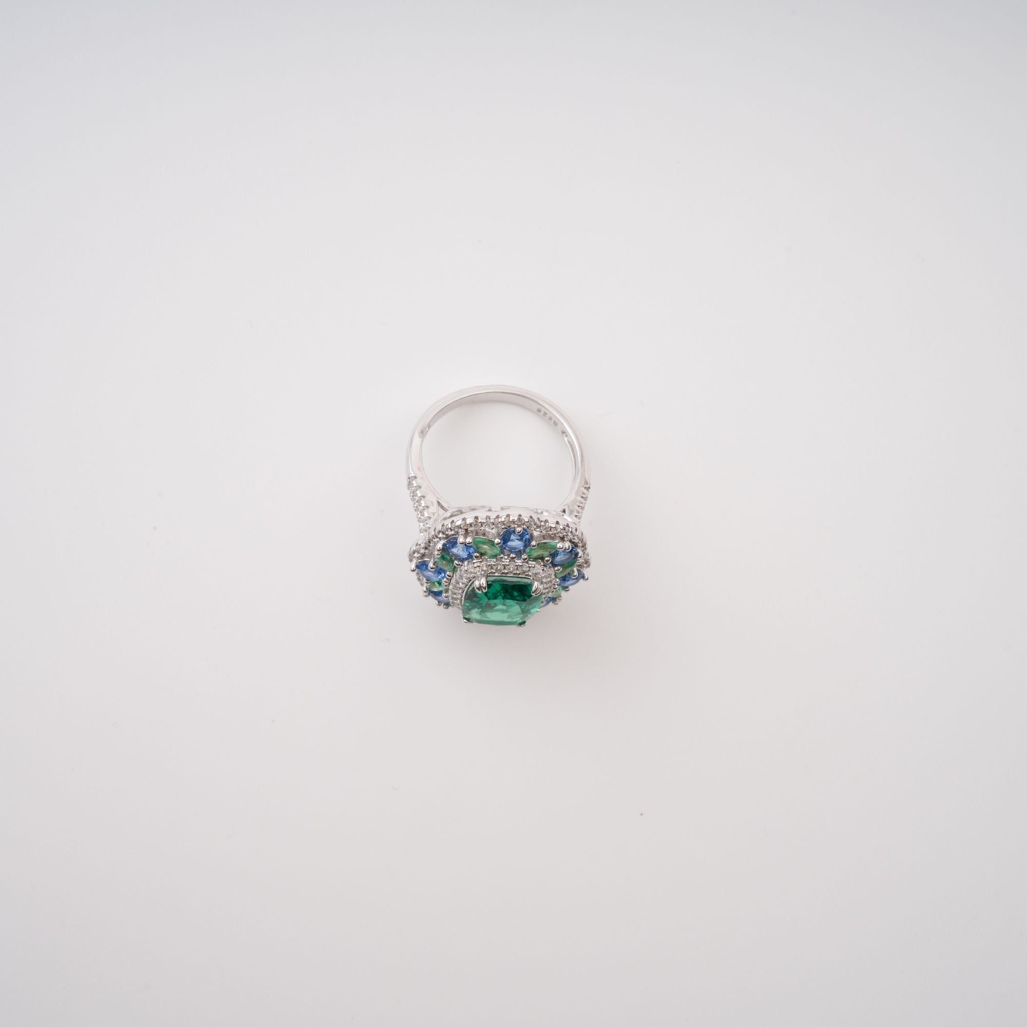 Clemence Green Emerald Cut Gemstone Sterling Silver Ring