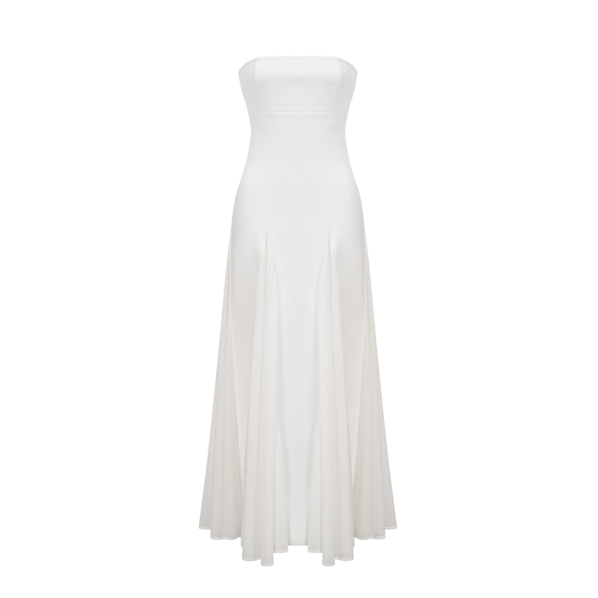 White Tulle-Panelling Maxi Dress