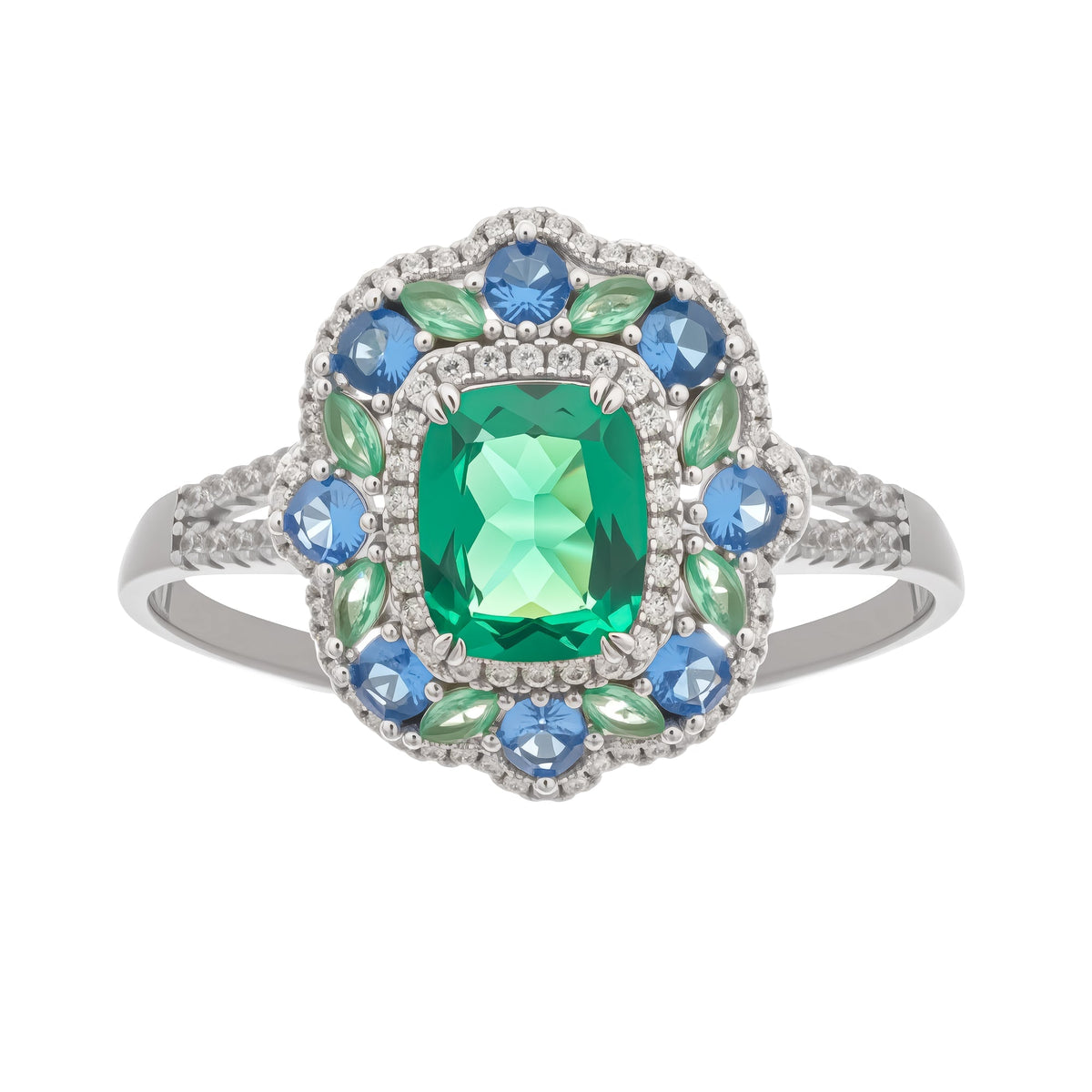 Clemence Green Emerald Cut Gemstone Sterling Silver Ring