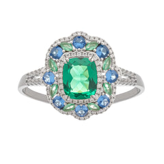 Clemence Green Emerald Cut Gemstone Sterling Silver Ring