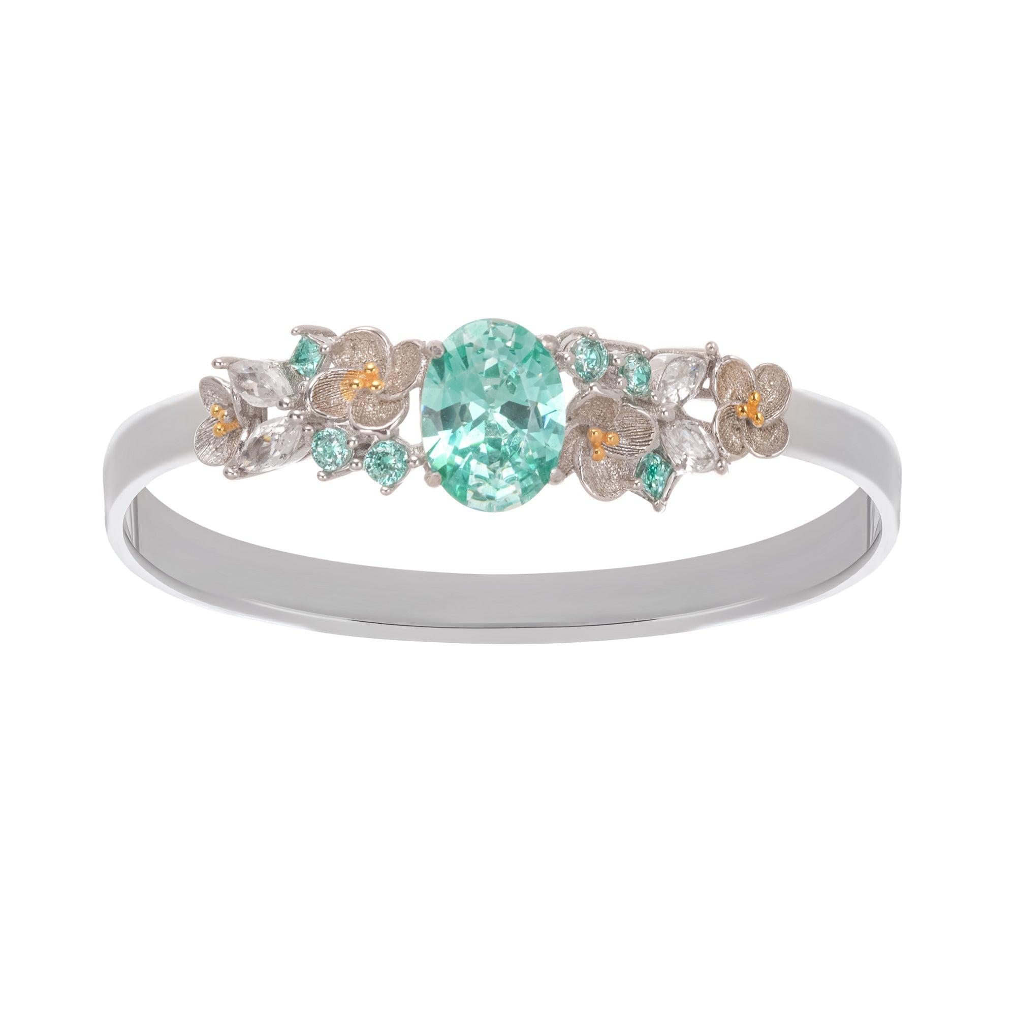 Green Crystal Embellished Sterling Silver Ring