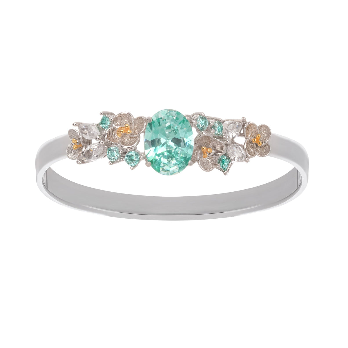 Green Crystal Embellished Sterling Silver Ring