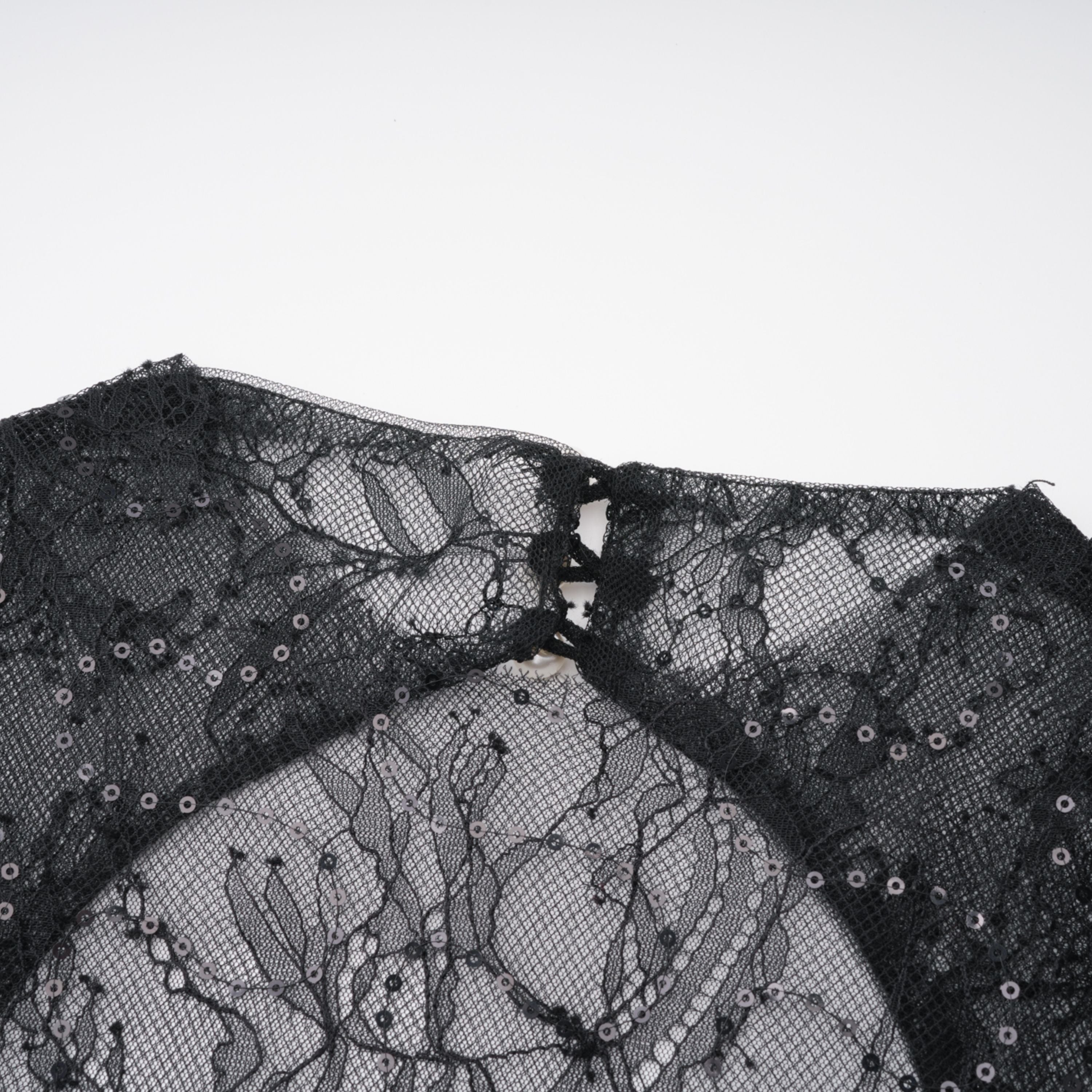 Black Sheer Lace High Neck Long Sleeve Mini Dress