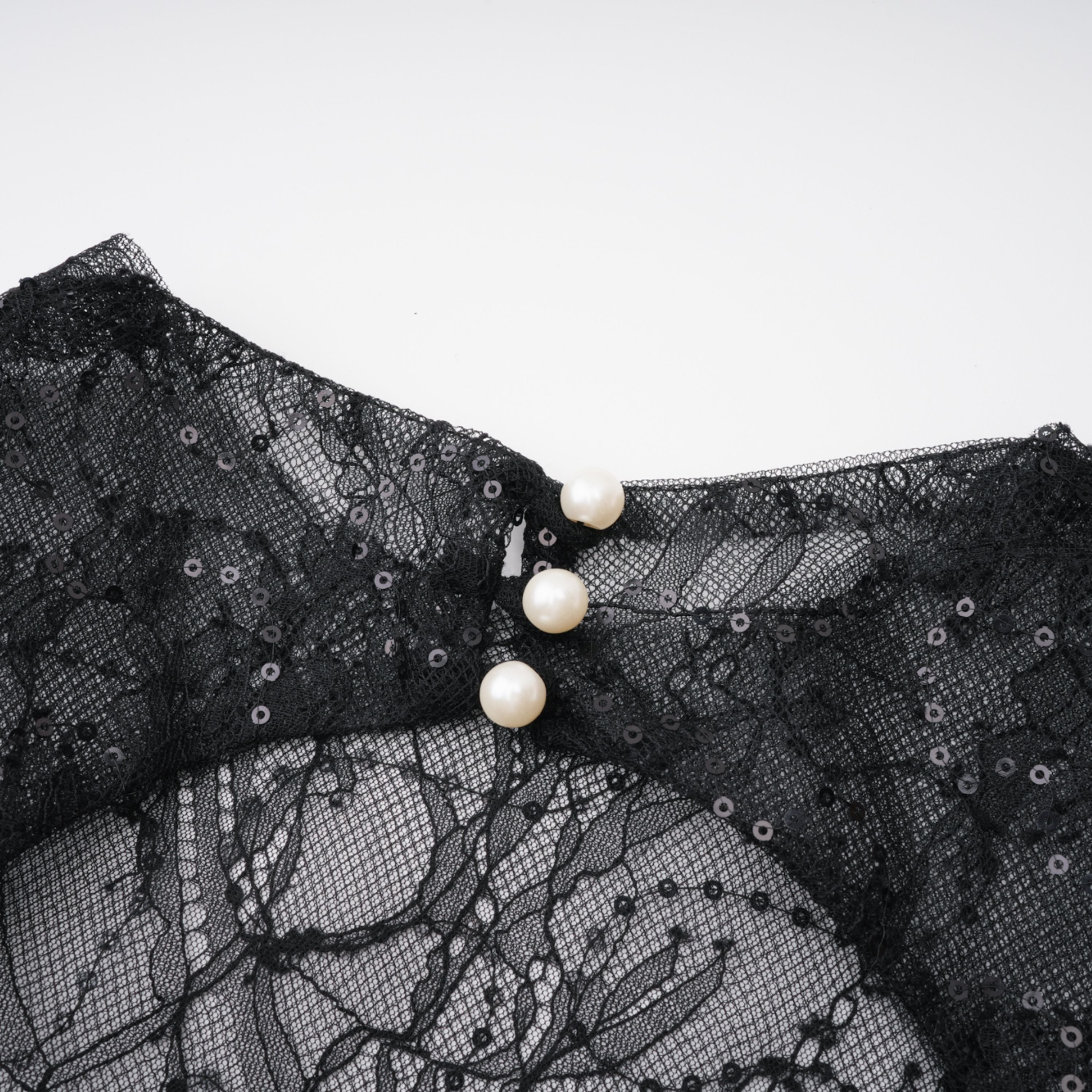 Black Sheer Lace High Neck Long Sleeve Mini Dress