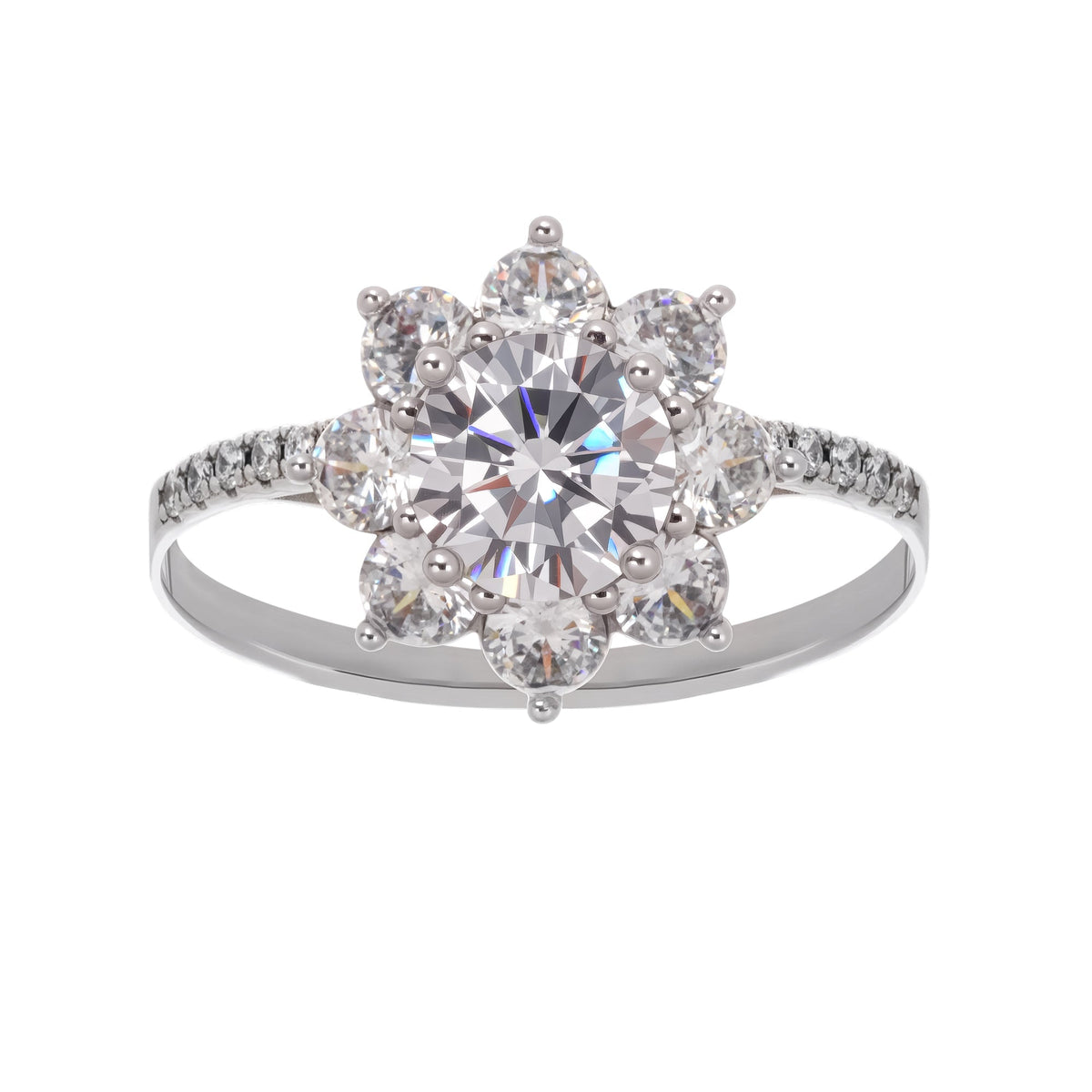Sterling Silver Flower Shaped Zircon Gemstone Ring