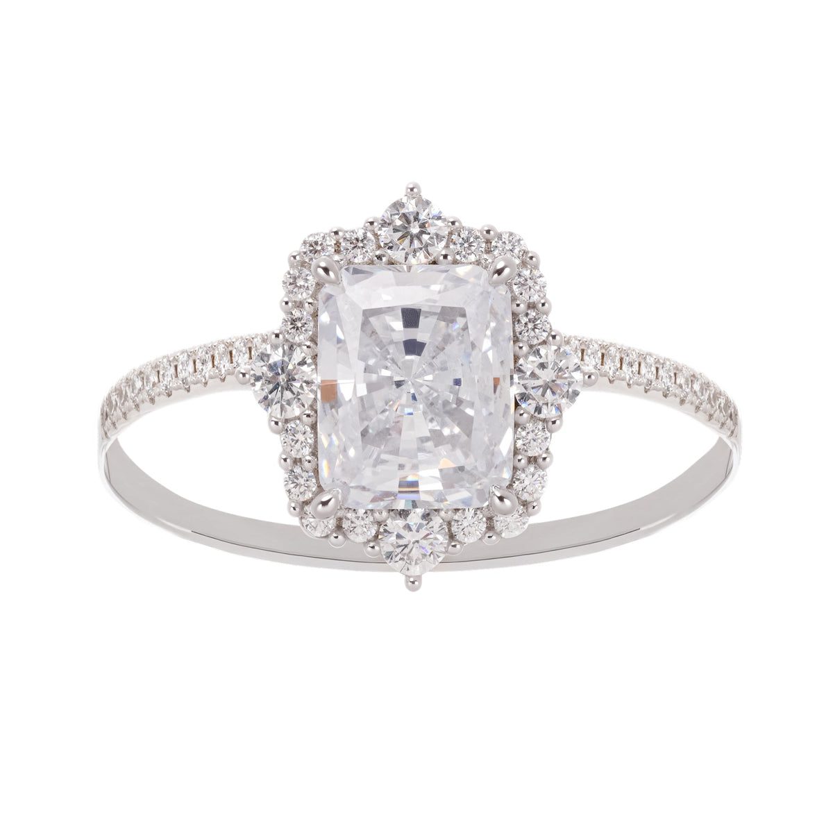 Sterling Silver Rectangular Zircon Gemstone Ring