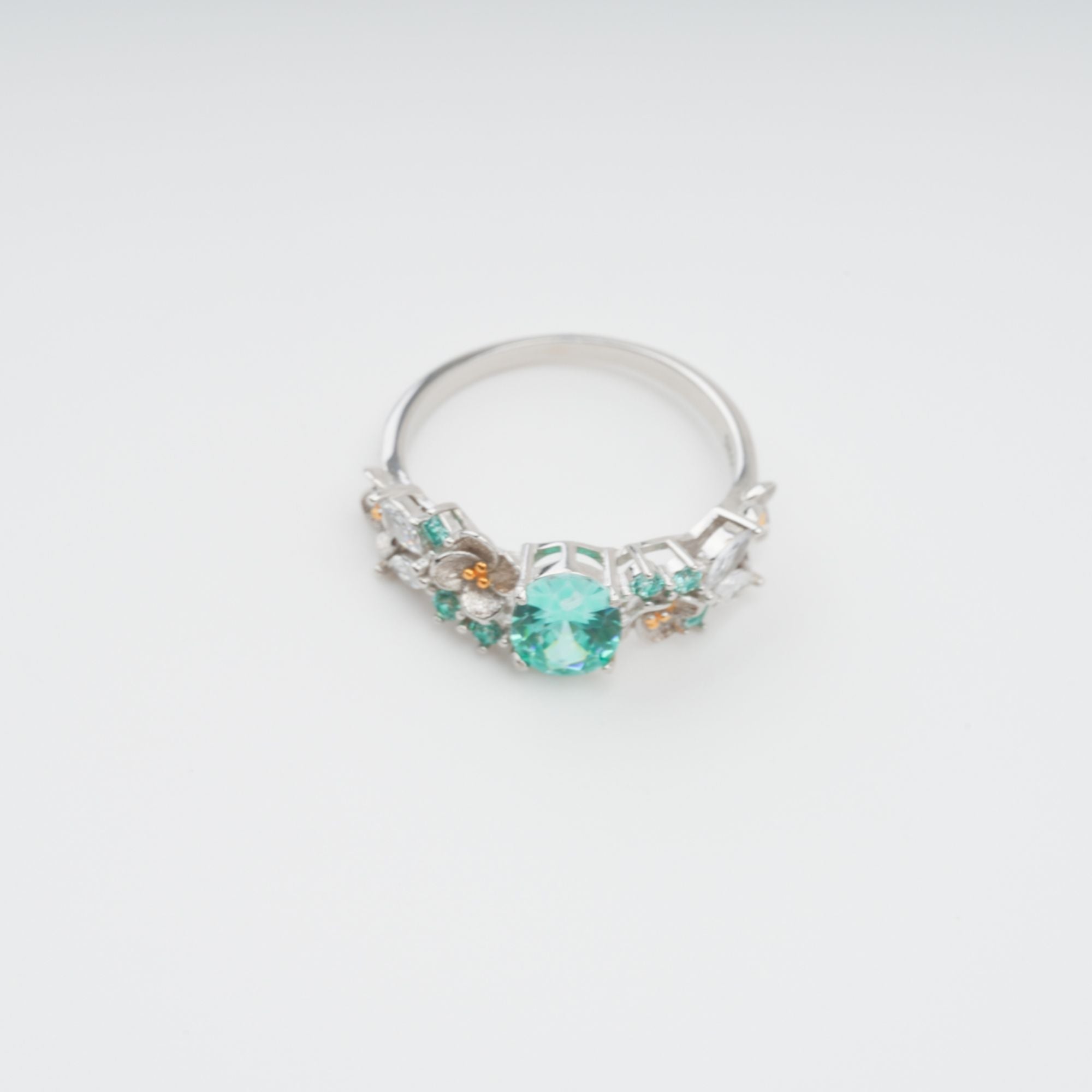 Green Crystal Embellished Sterling Silver Ring