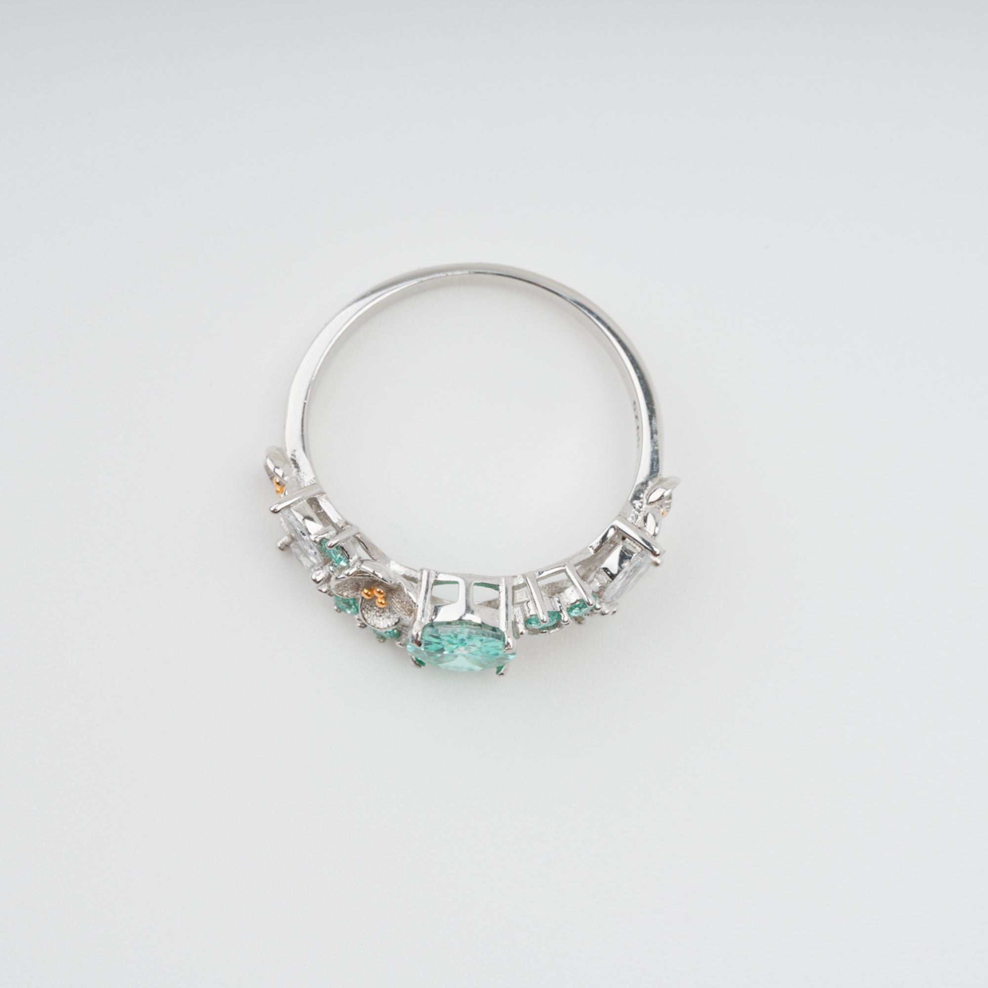 Green Crystal Embellished Sterling Silver Ring