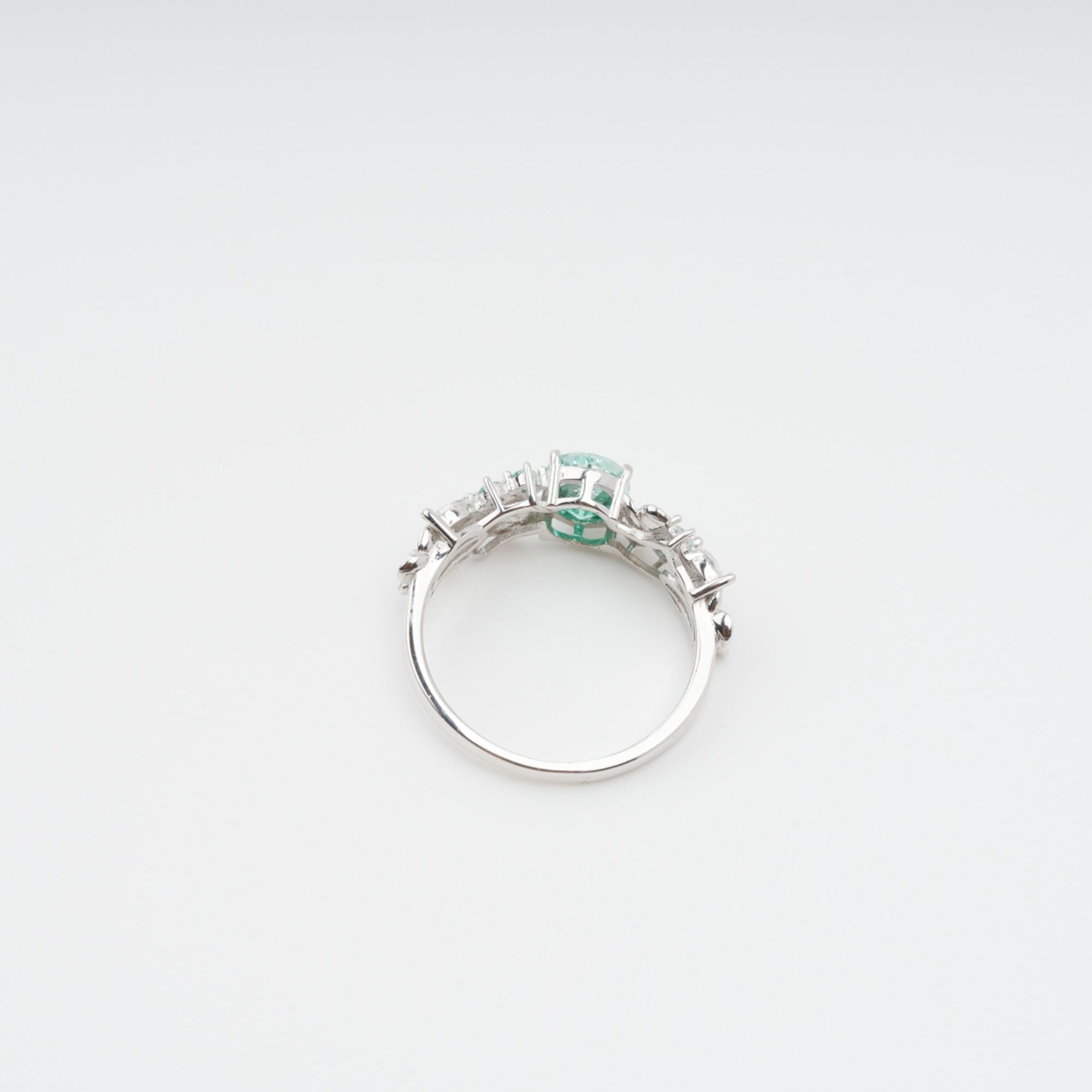 Green Crystal Embellished Sterling Silver Ring