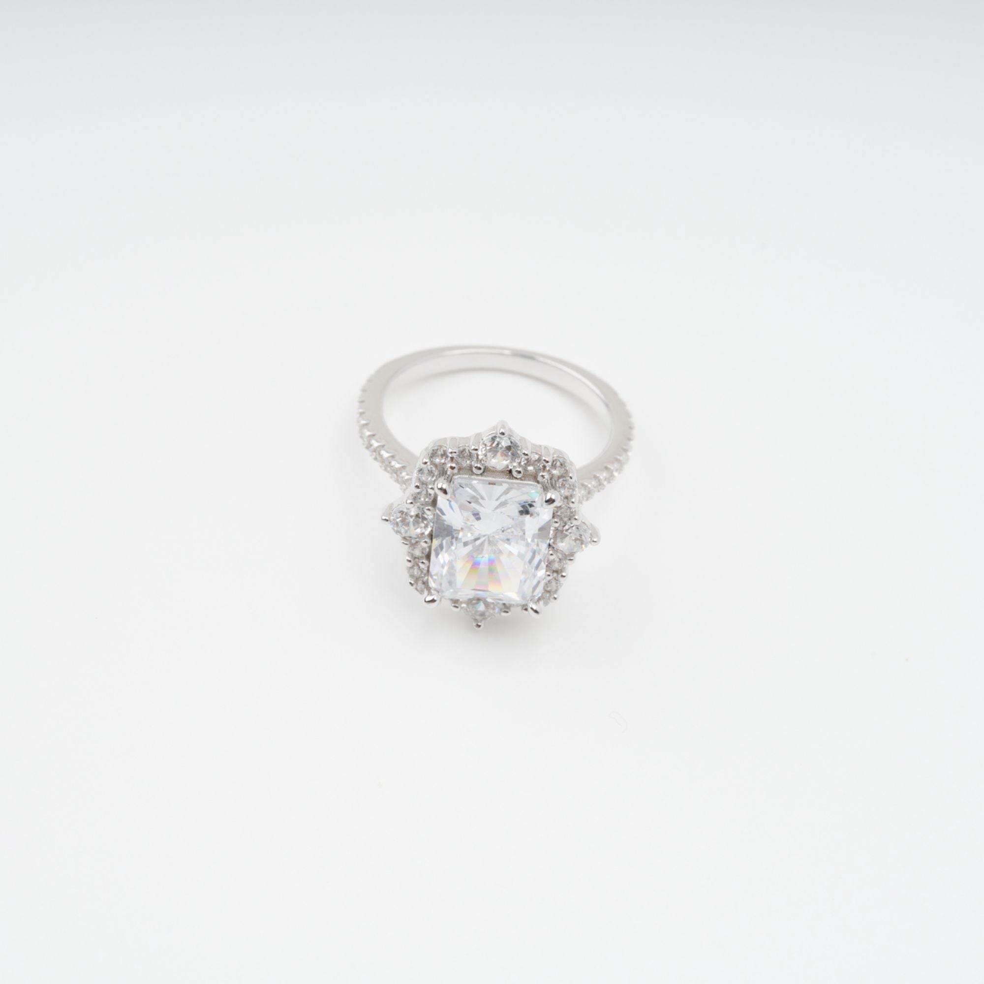 Sterling Silver Rectangular Zircon Gemstone Ring
