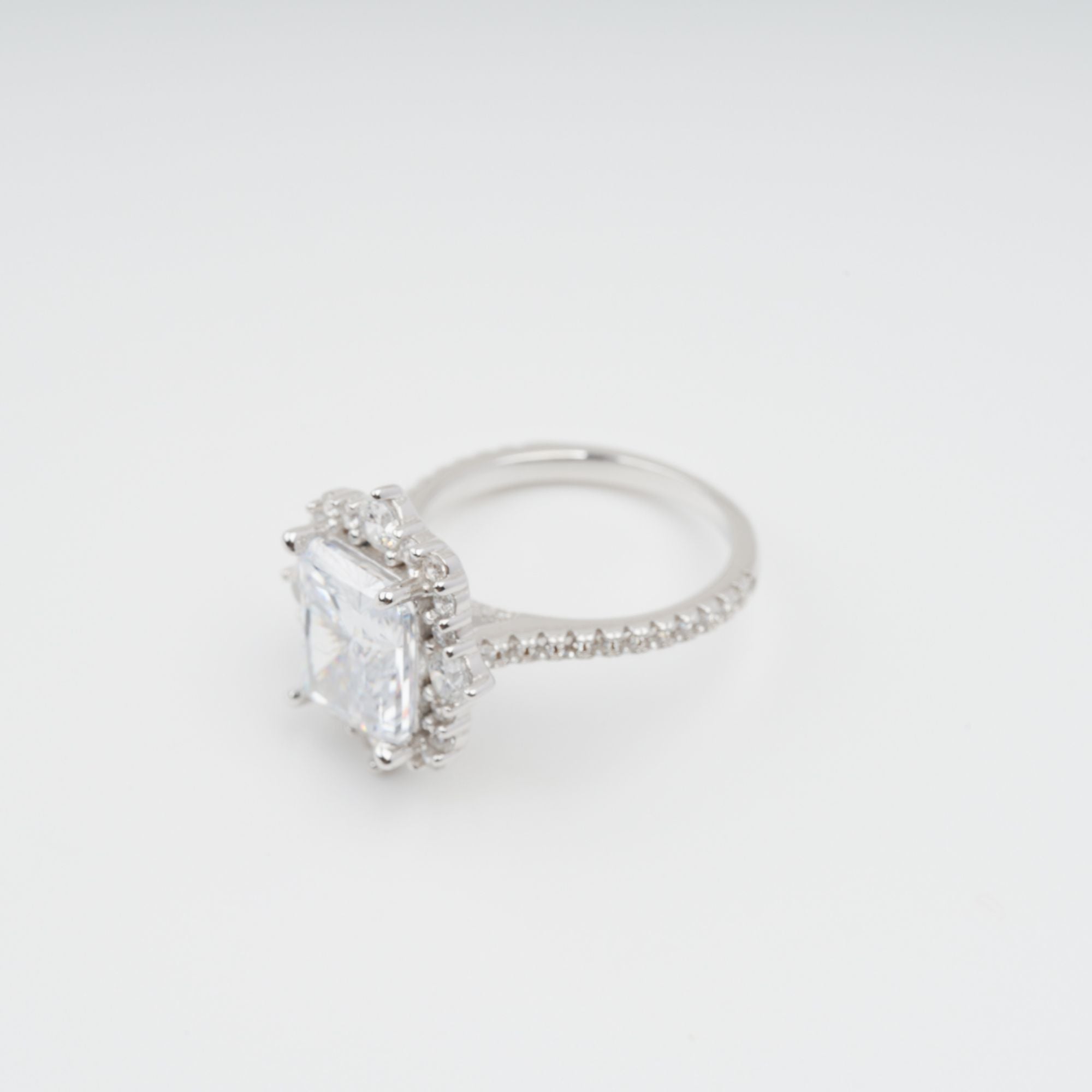Sterling Silver Rectangular Zircon Gemstone Ring