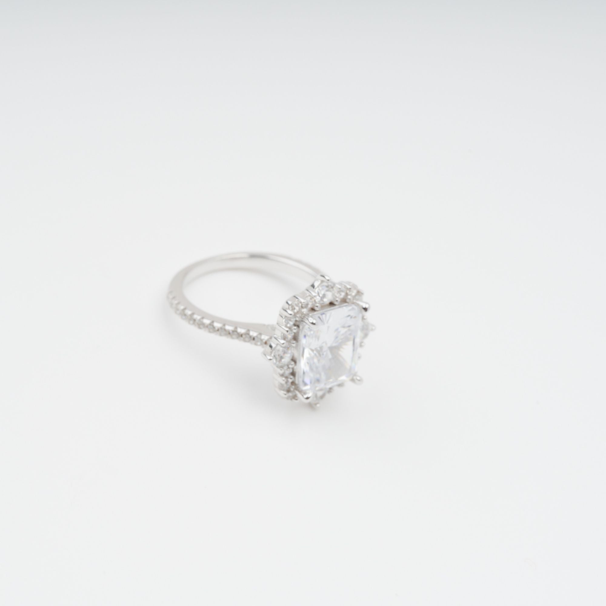 Sterling Silver Rectangular Zircon Gemstone Ring