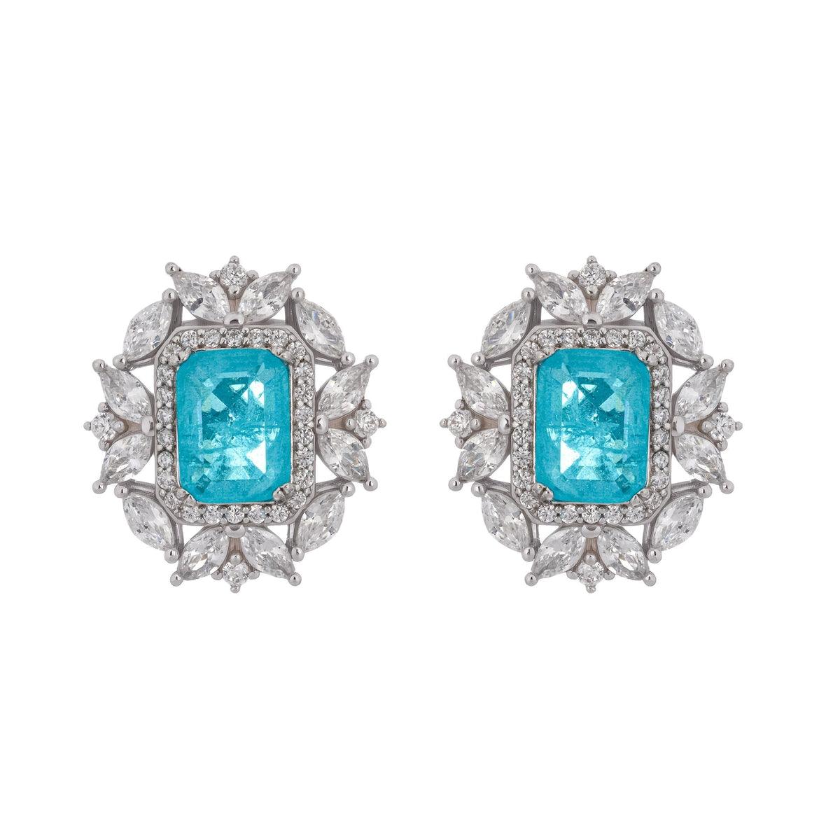 Aquamarine Emerald Cut Gemstone Sterling Silver Earrings