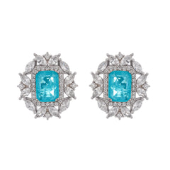 Aquamarine Emerald Cut Gemstone Sterling Silver Earrings