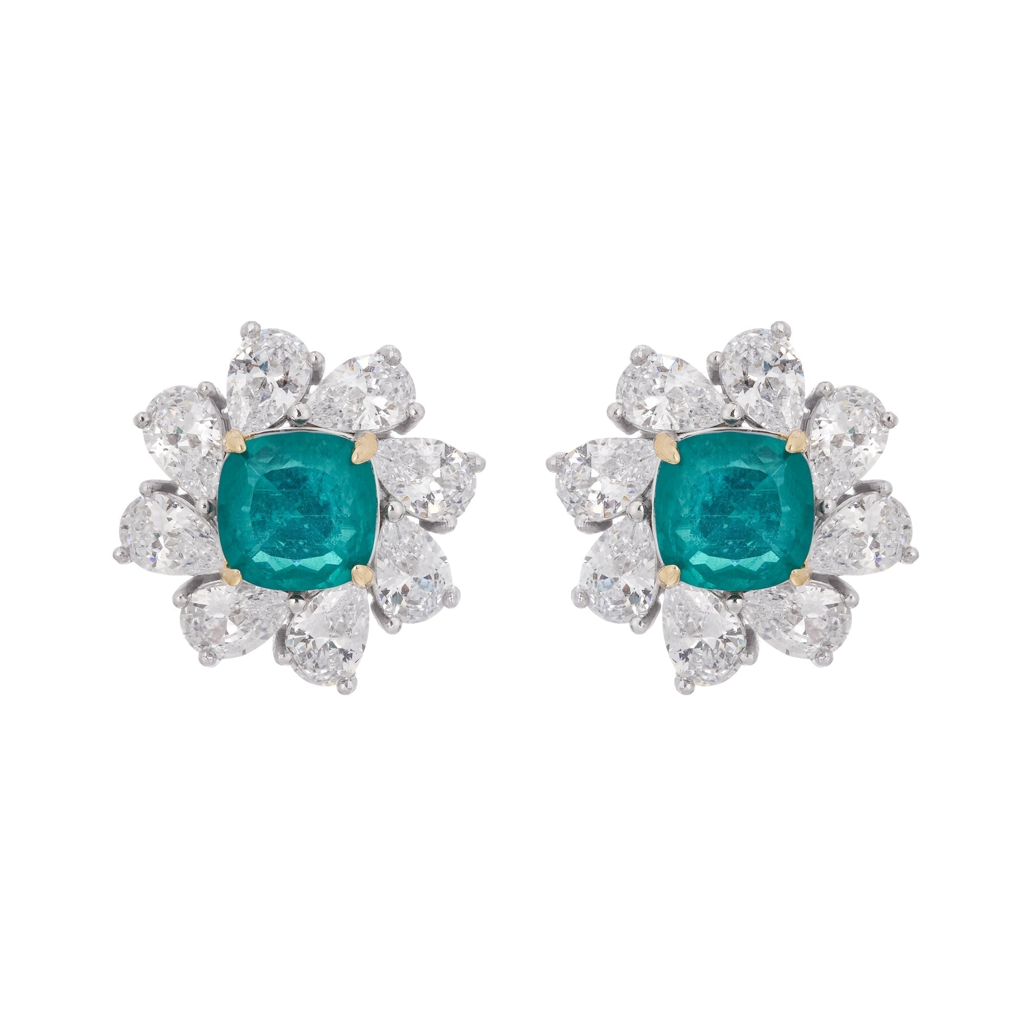 Green Flower Shaped Gemstone Sterling Silver Earrings