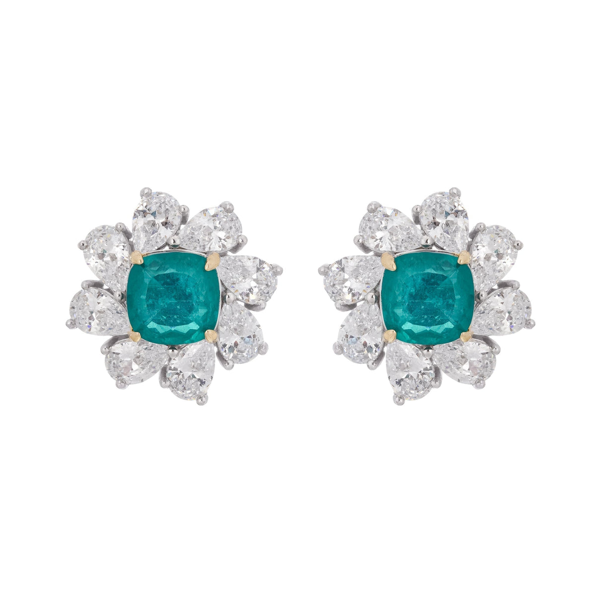 Green Flower Shaped Gemstone Sterling Silver Earrings