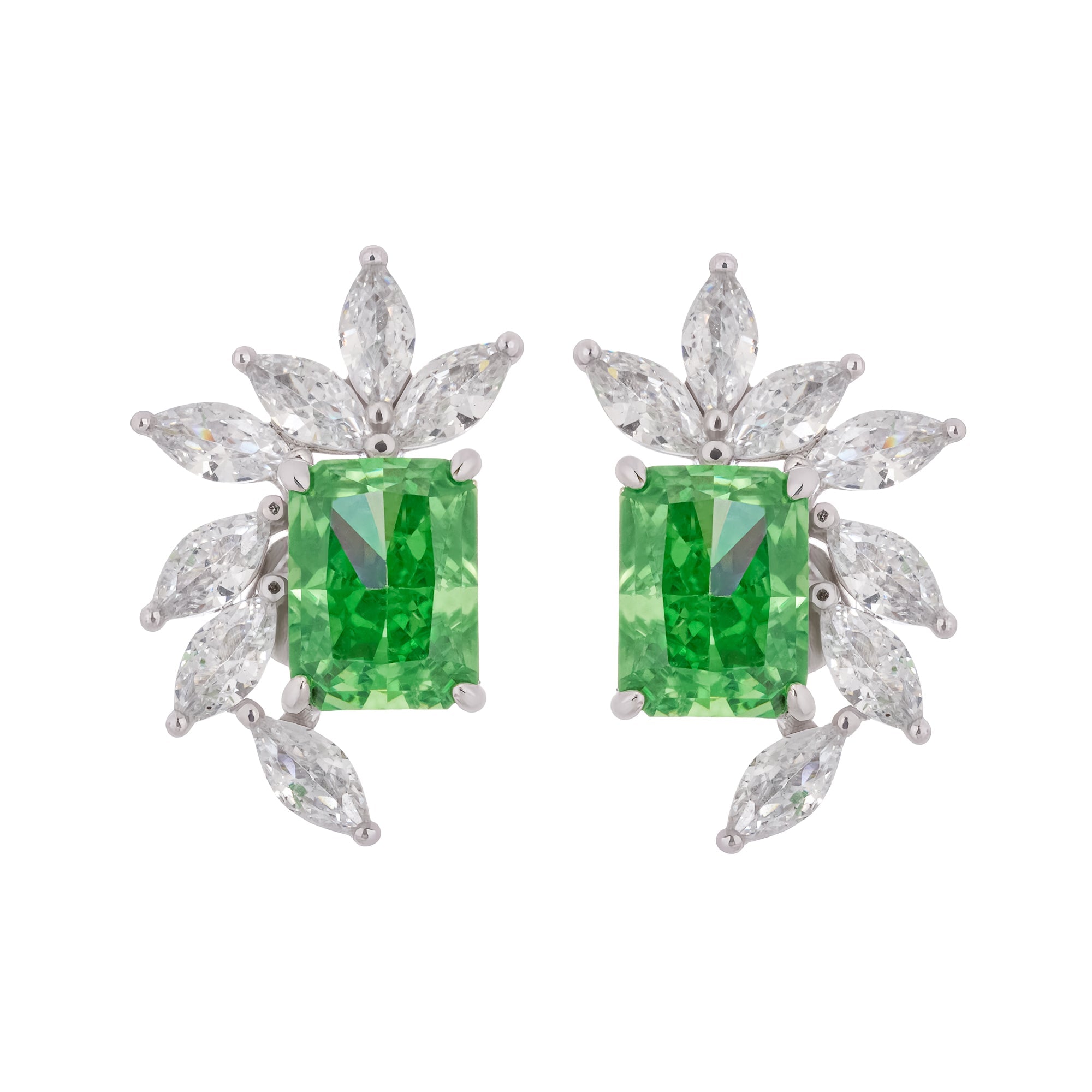 Green Rectangular Gemstone Sterling Silver Earrings