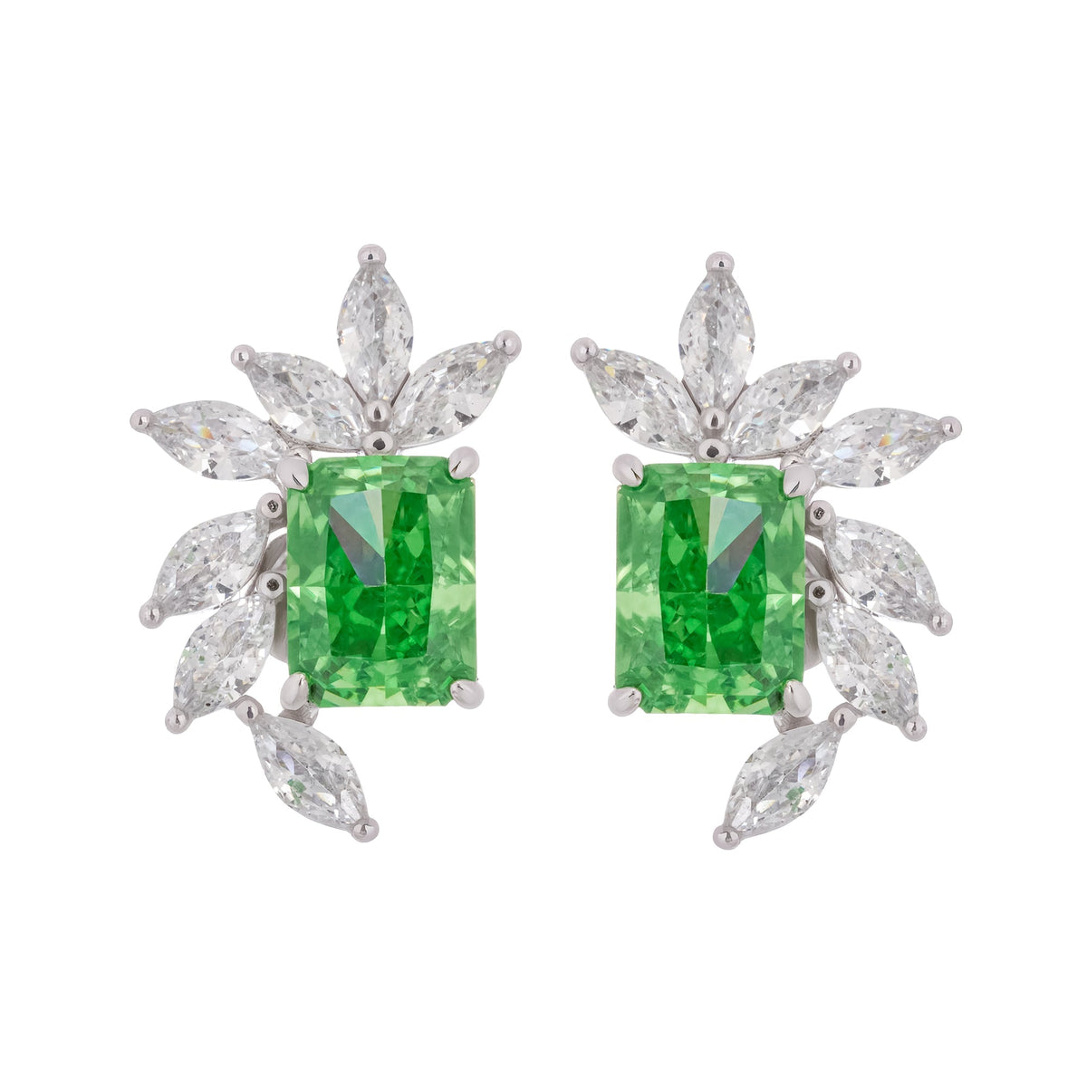 Green Rectangular Gemstone Sterling Silver Earrings