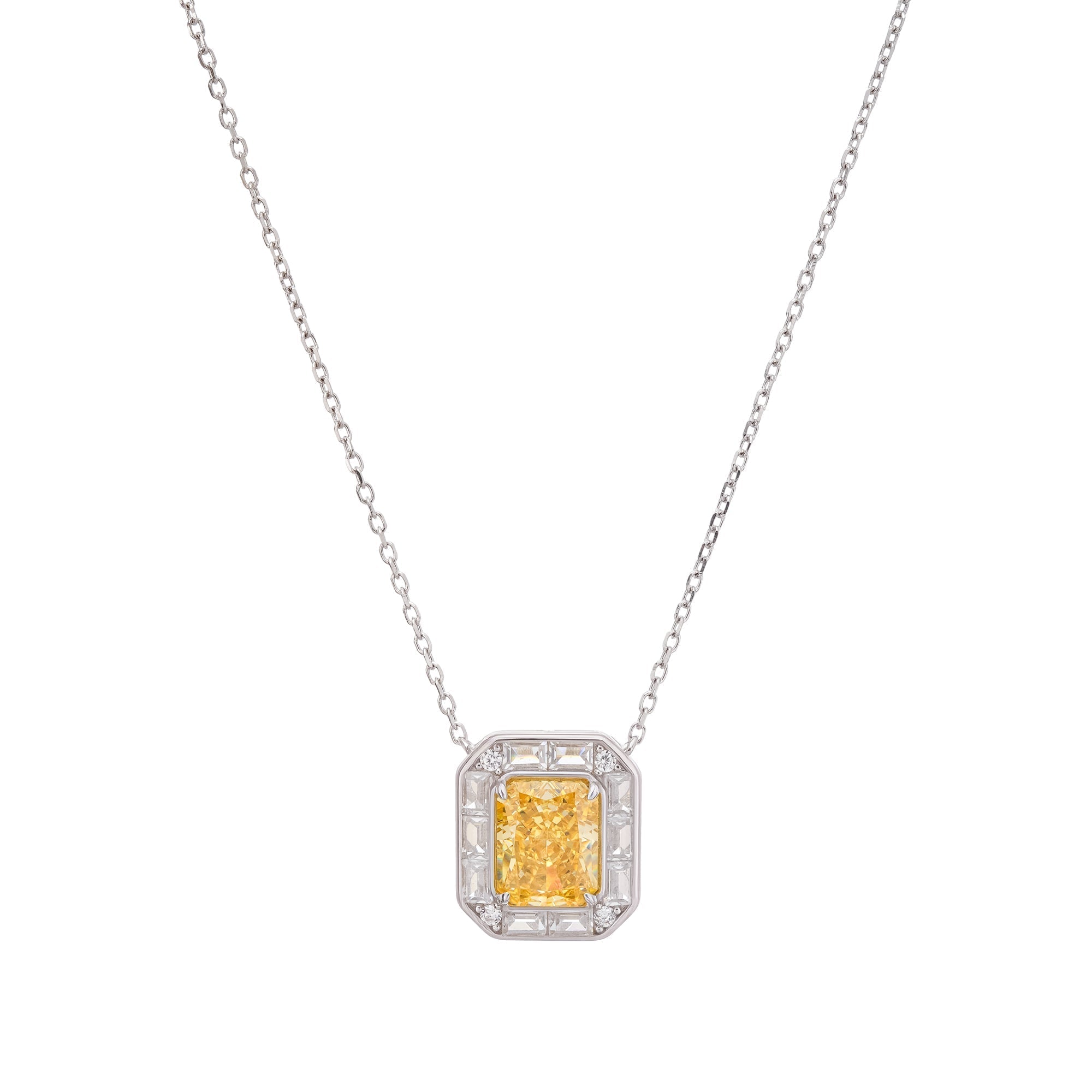 Yellow Square Gemstone Pendant Sterling Silver Necklace