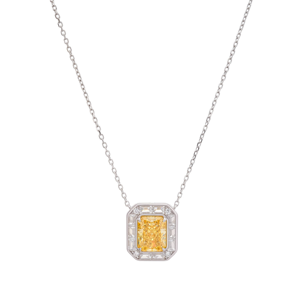 Yellow Square Gemstone Pendant Sterling Silver Necklace