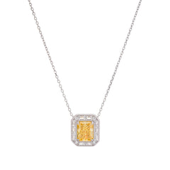 Yellow Square Gemstone Pendant Sterling Silver Necklace