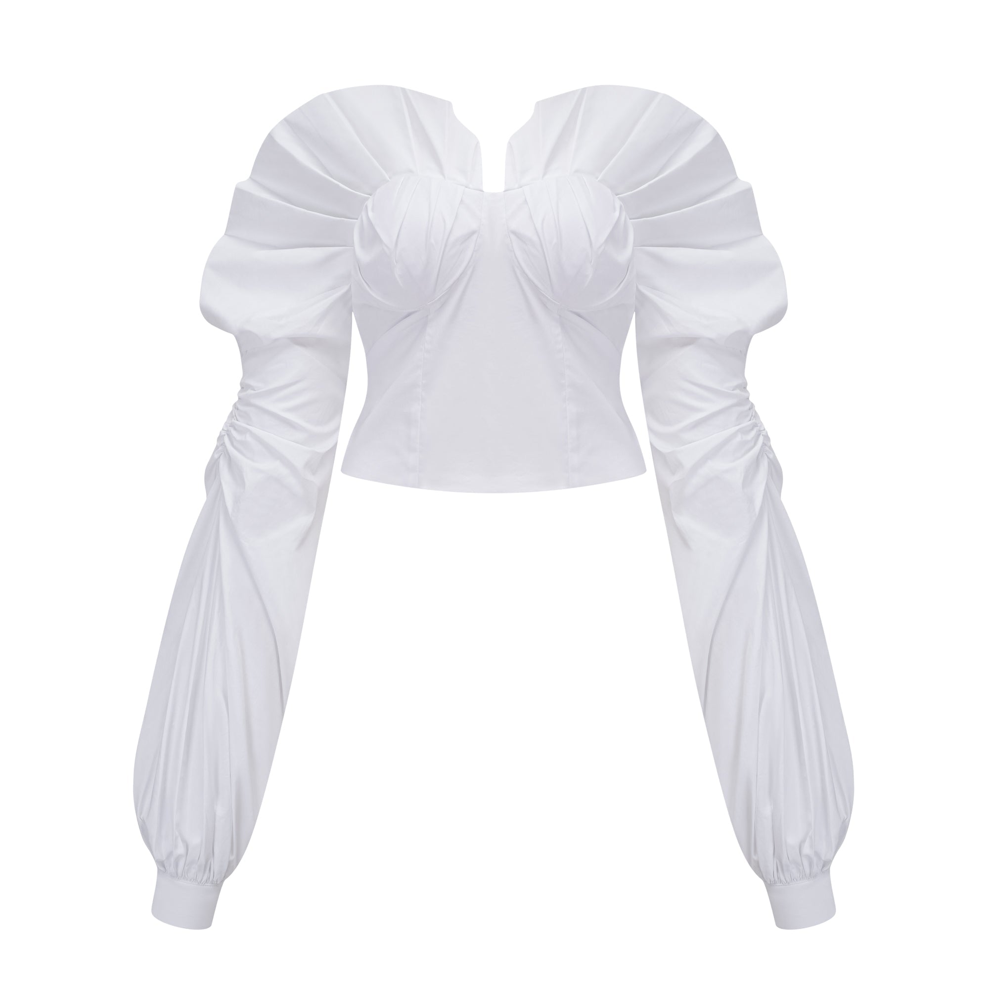 White Off-Shoulder Ruched BlouSequin & Skirt Set