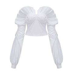 White Off-Shoulder Ruched BlouSequin & Skirt Set