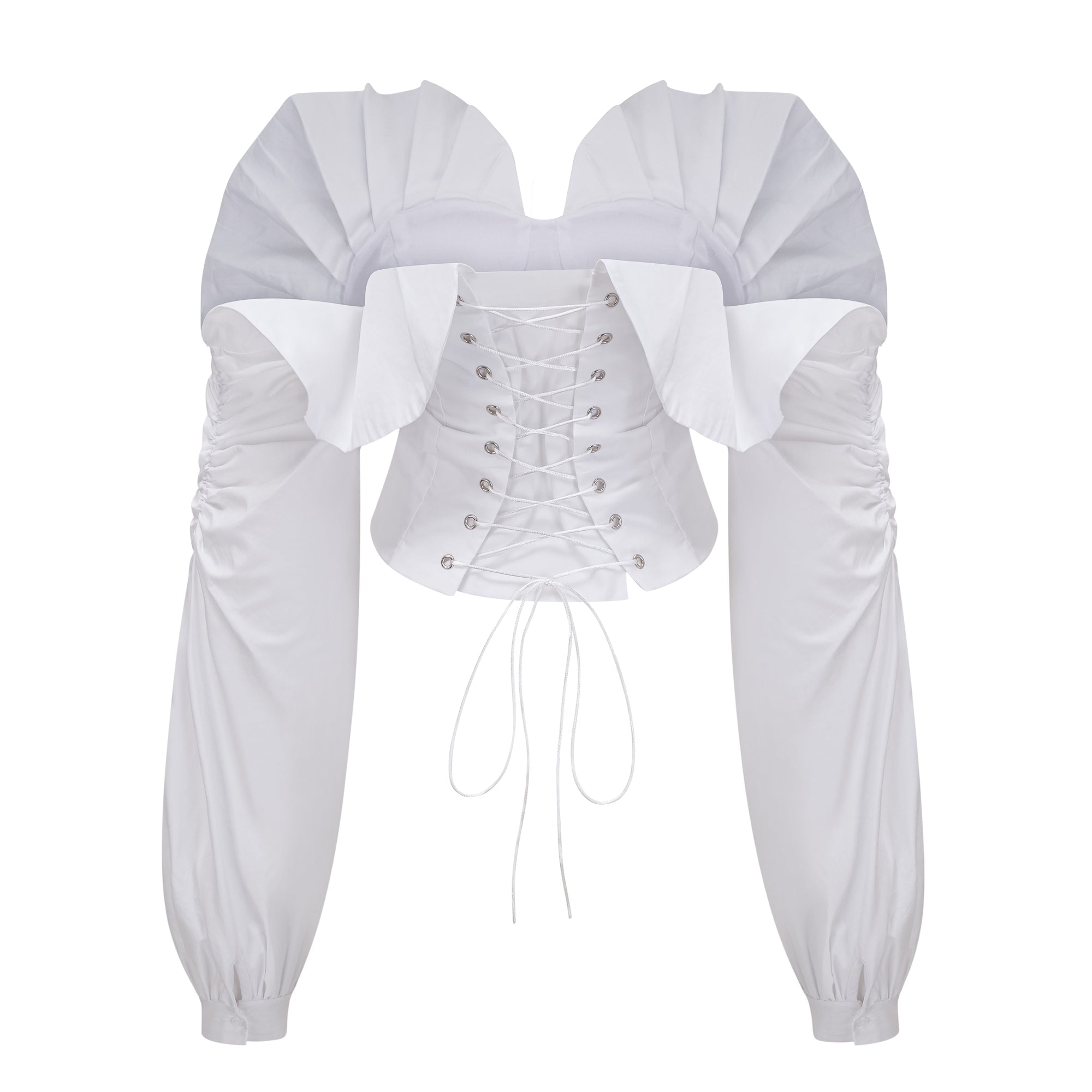 White Off-Shoulder Ruched BlouSequin & Skirt Set
