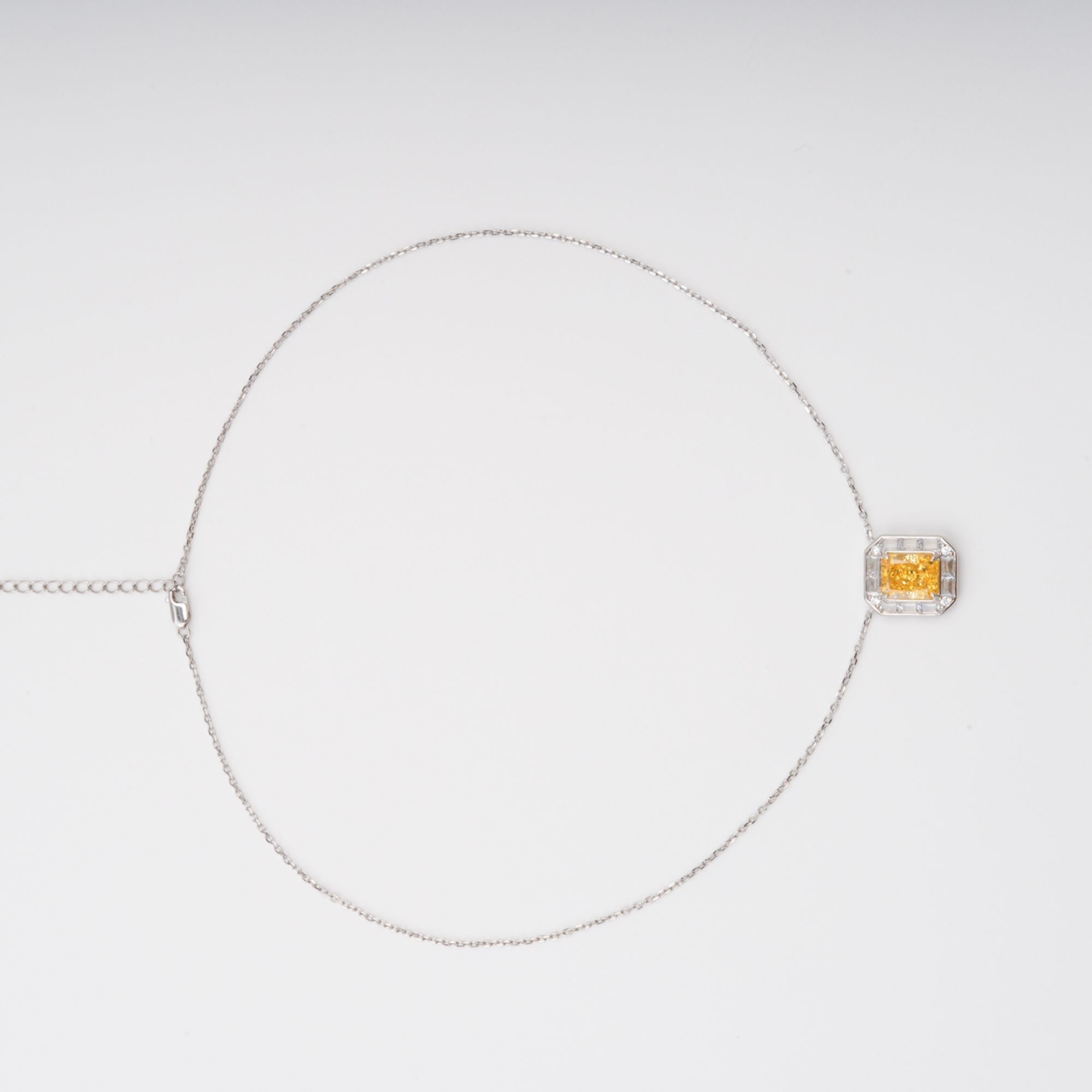 Yellow Square Gemstone Pendant Sterling Silver Necklace